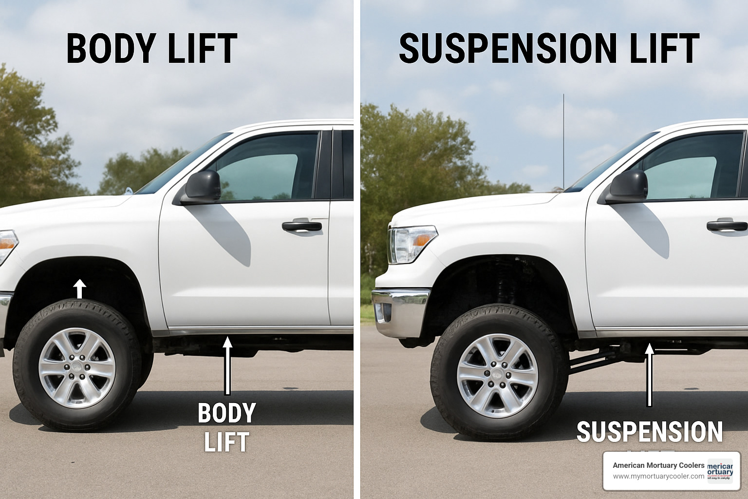 Comparison of body lift versus suspension lift on pickup trucks - lift bodies