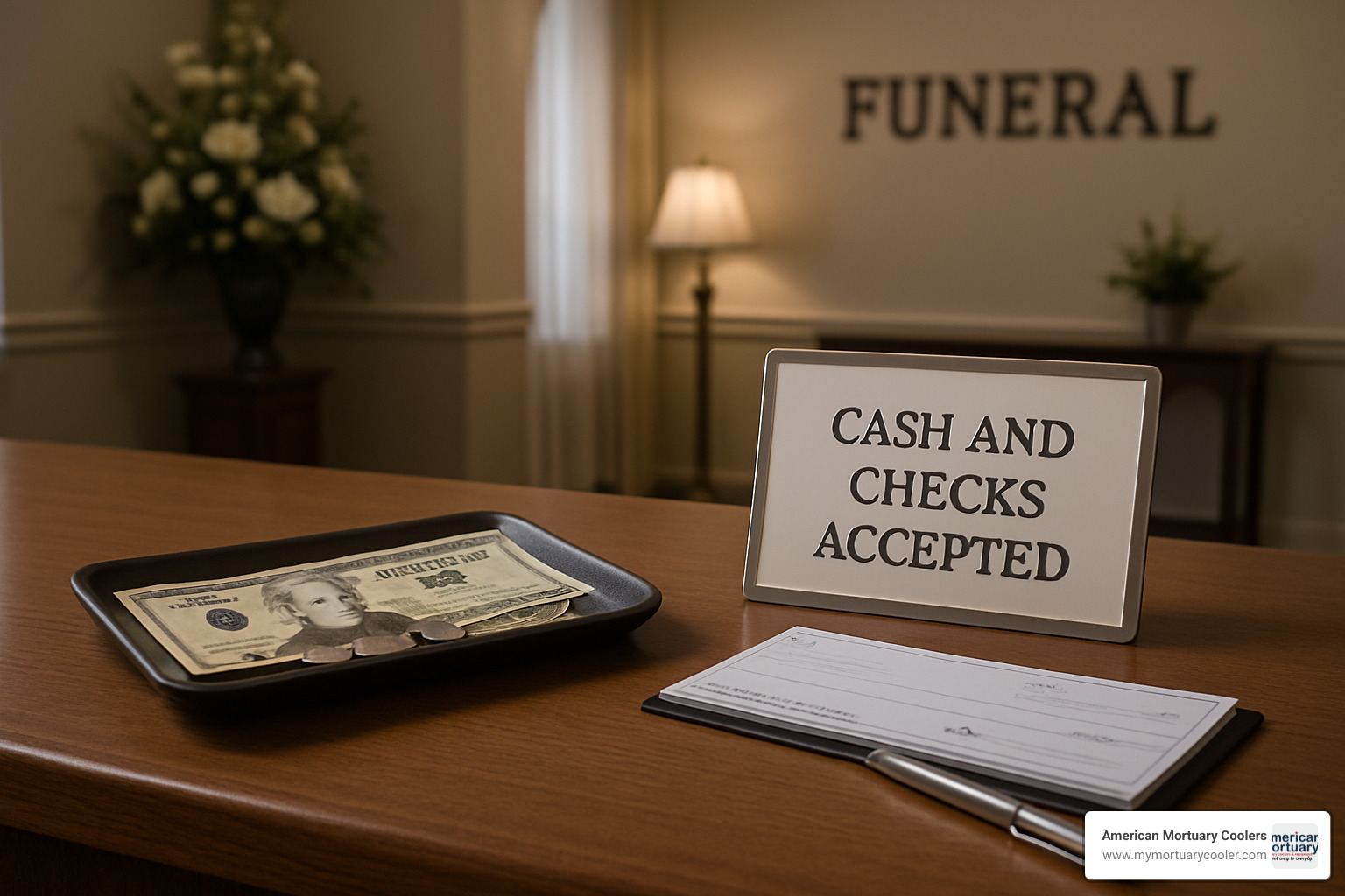 Cash and check payment options at a funeral home reception desk - What are payment methods