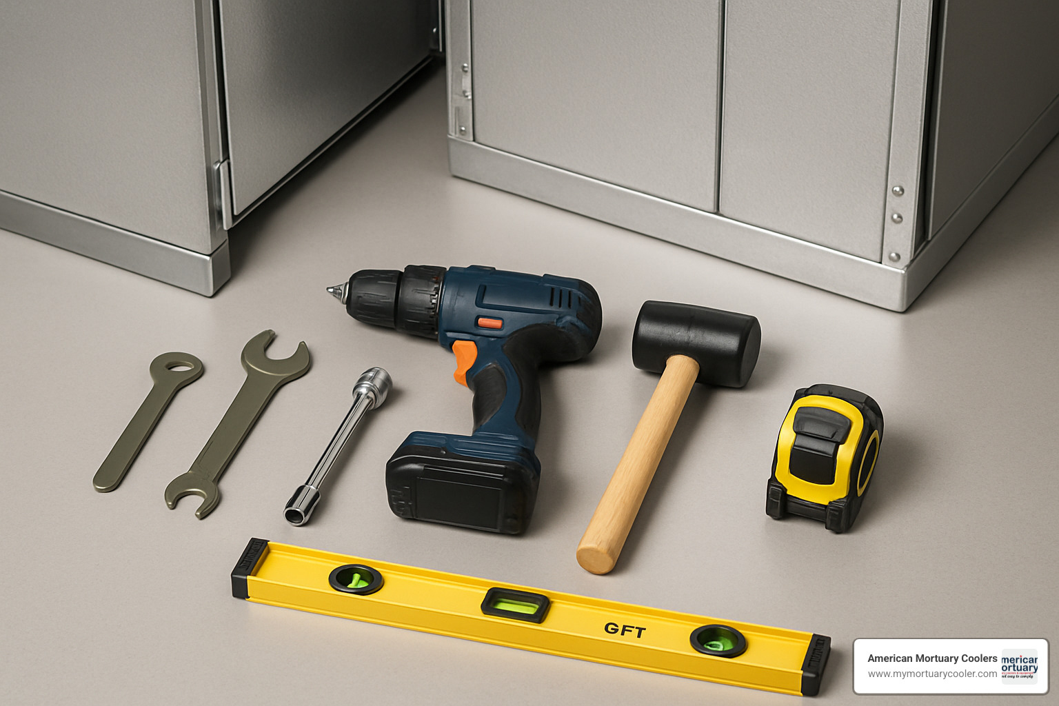 Tool kit ready for assembling American Mortuary Coolers 3 Body Morgue Cooler - American Mortuary Coolers 3 Body Morgue Cooler Tool kit ready for assembling American Mortuary Coolers 3 Body Morgue Cooler - American Mortuary Coolers 3 Body Morgue Cooler