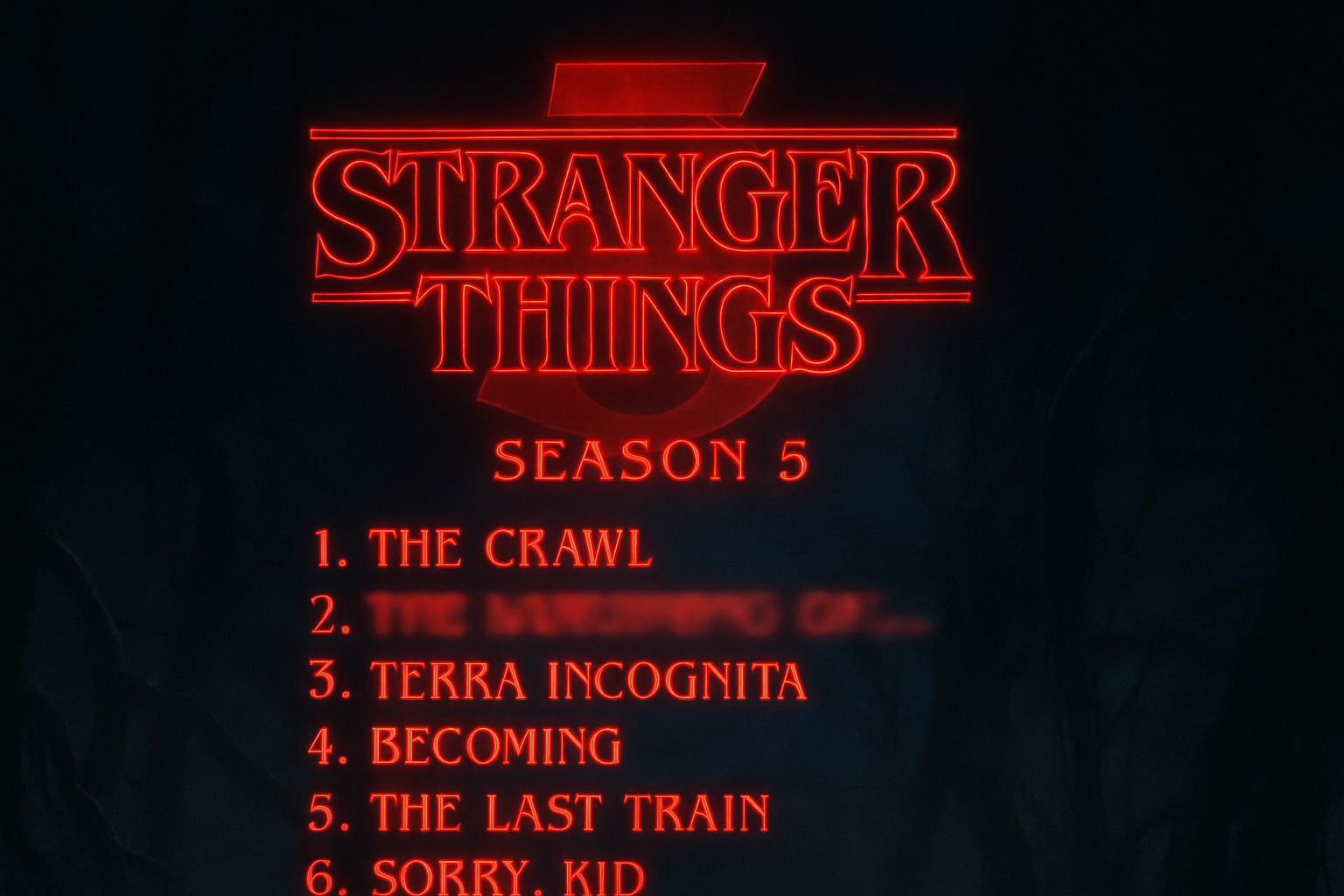 Stranger Things Season 5 episode title card showing the blurred second episode title "The Vanishing of..." - stranger things season 5