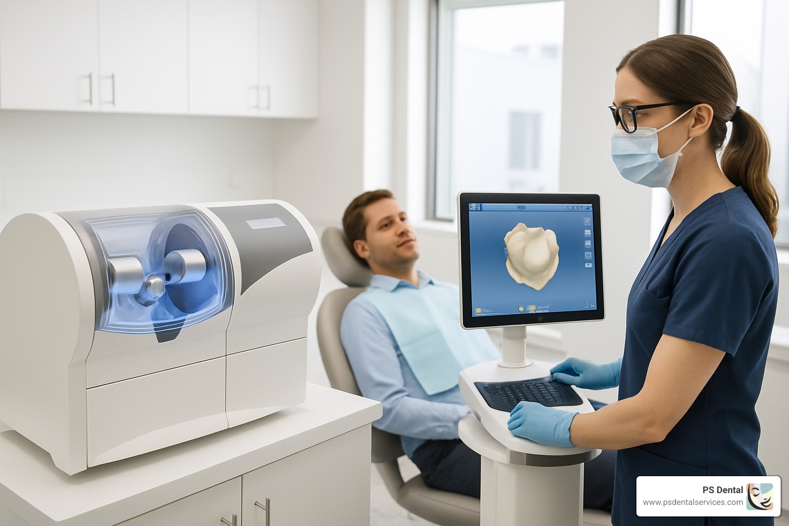 CEREC crown technology showing same-day crown creation process - gentle dental care Tigard