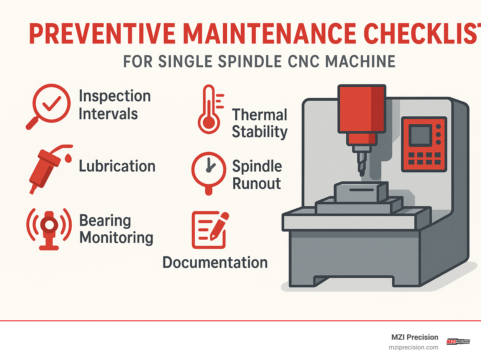 preventive maintenance checklist infographic - single spindle cnc machine infographic 
