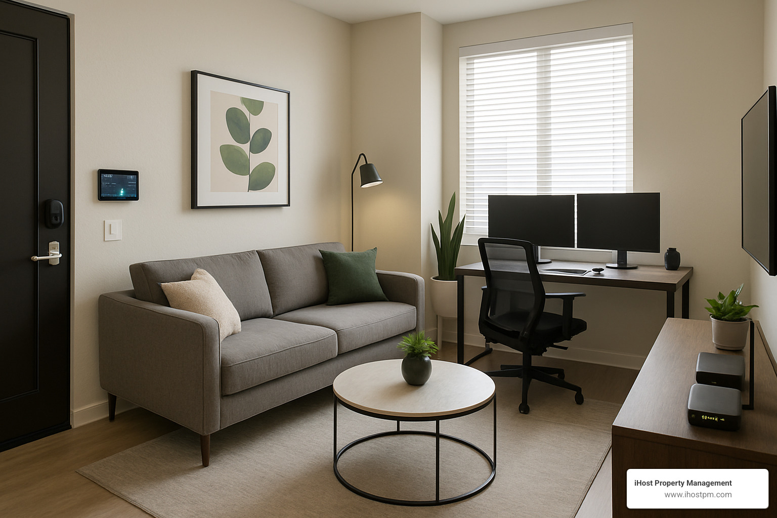 modern corporate housing with smart home technology and remote work setup - corporate housing relocation