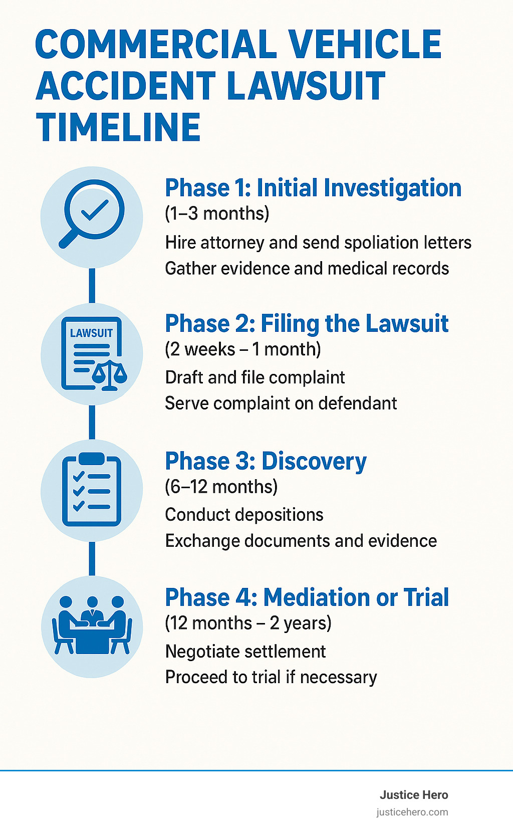 Commercial vehicle accident lawsuit timeline - commercial vehicle accident lawsuit infographic