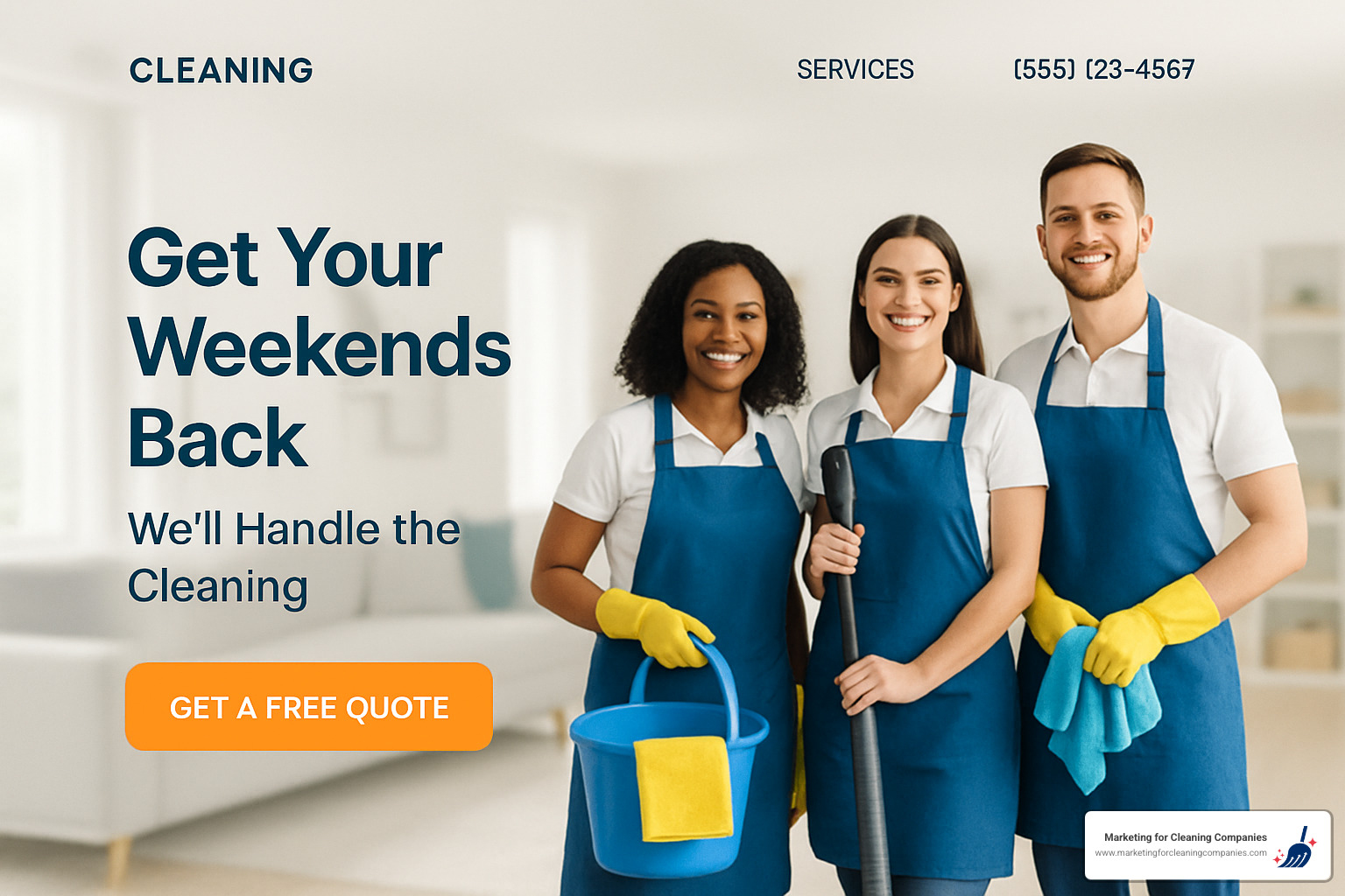 Hero section of a cleaning company landing page with compelling headline, phone number, and prominent call-to-action button - cleaning company landing page Hero section of a cleaning company landing page with compelling headline, phone number, and prominent call-to-action button - cleaning company landing page