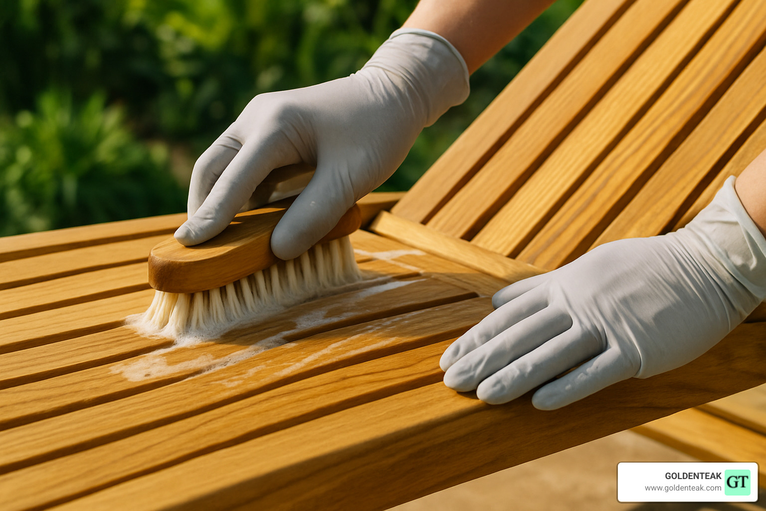 teak furniture cleaning and maintenance process - luxury teak sun lounger