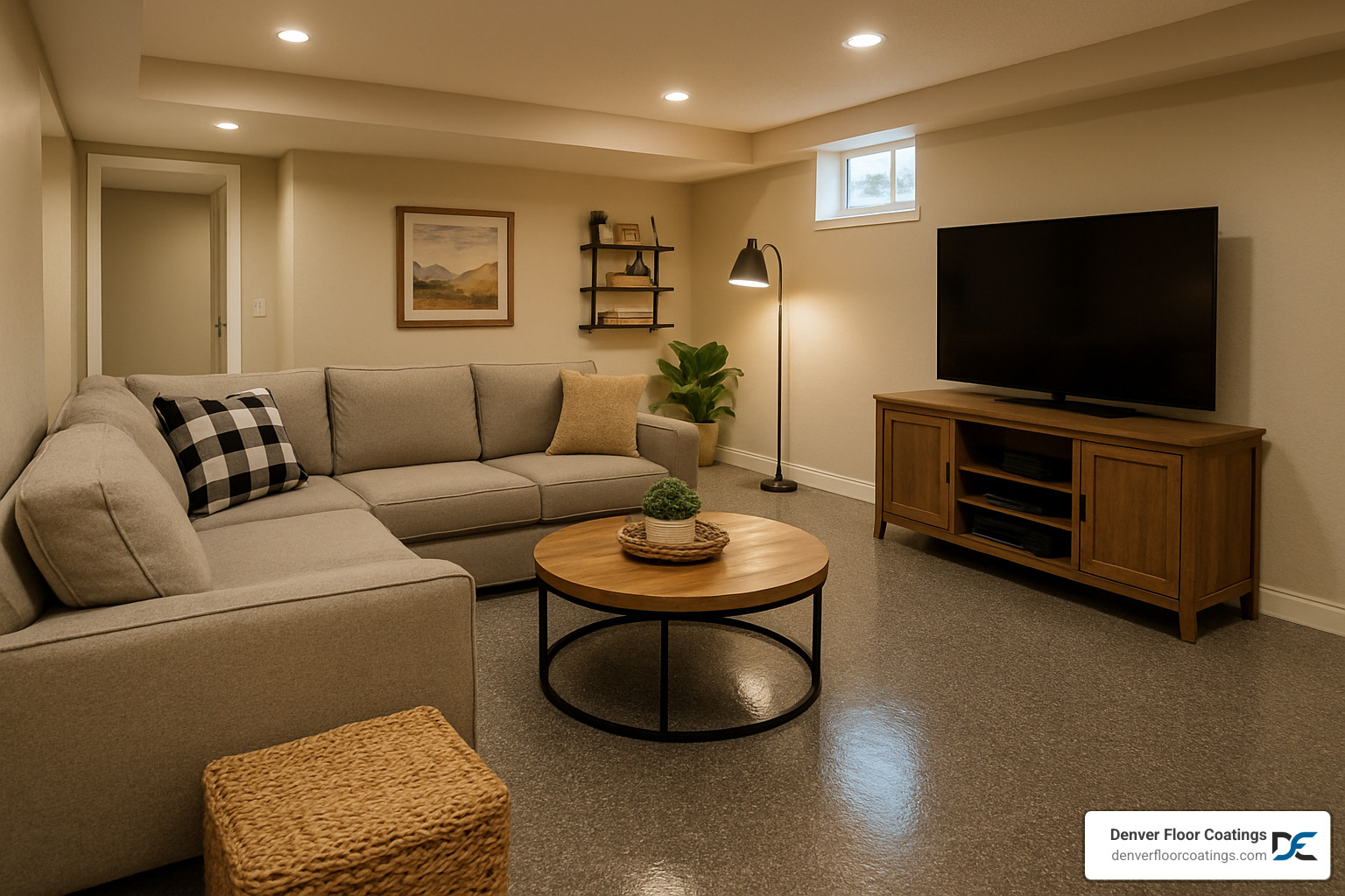finished basement family room with coated floor - best choice for basement flooring finished basement family room with coated floor - best choice for basement flooring