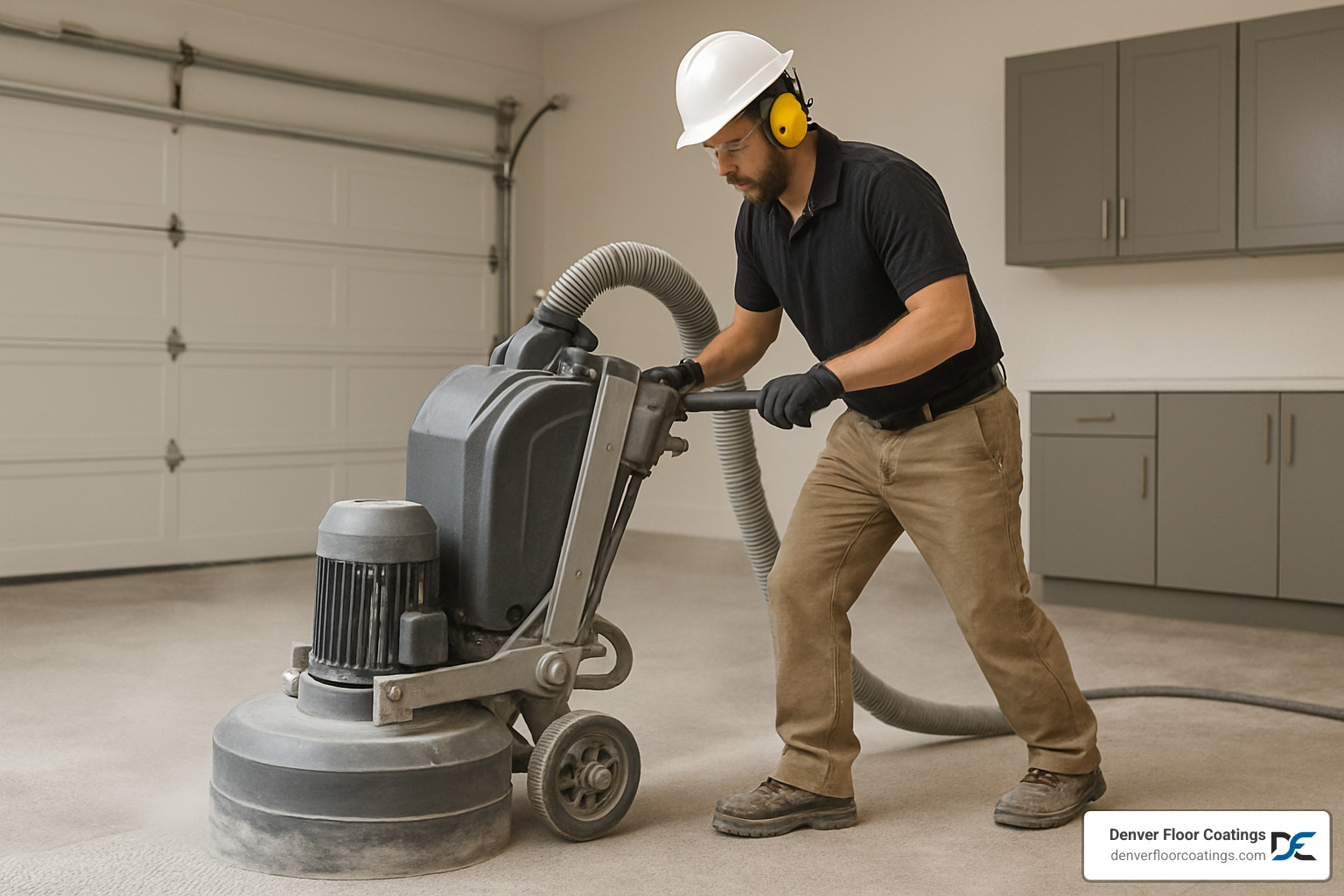 Surface grinding equipment creating proper concrete profile - epoxy garage flooring