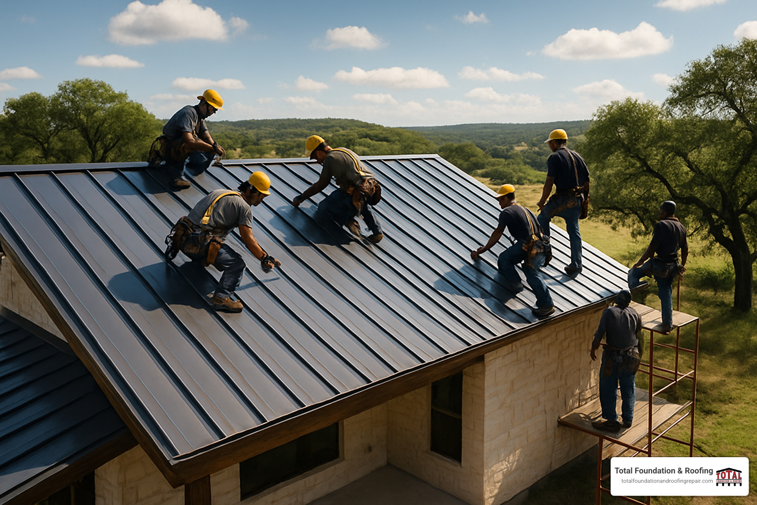 modern metal roof installation on Hill Country home - roof repair Kerrville