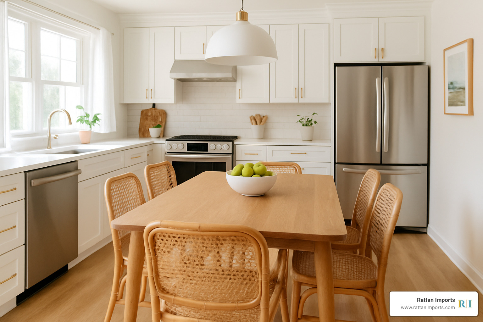 Rattan wicker dining chairs in modern kitchen setting - chairs for kitchen table