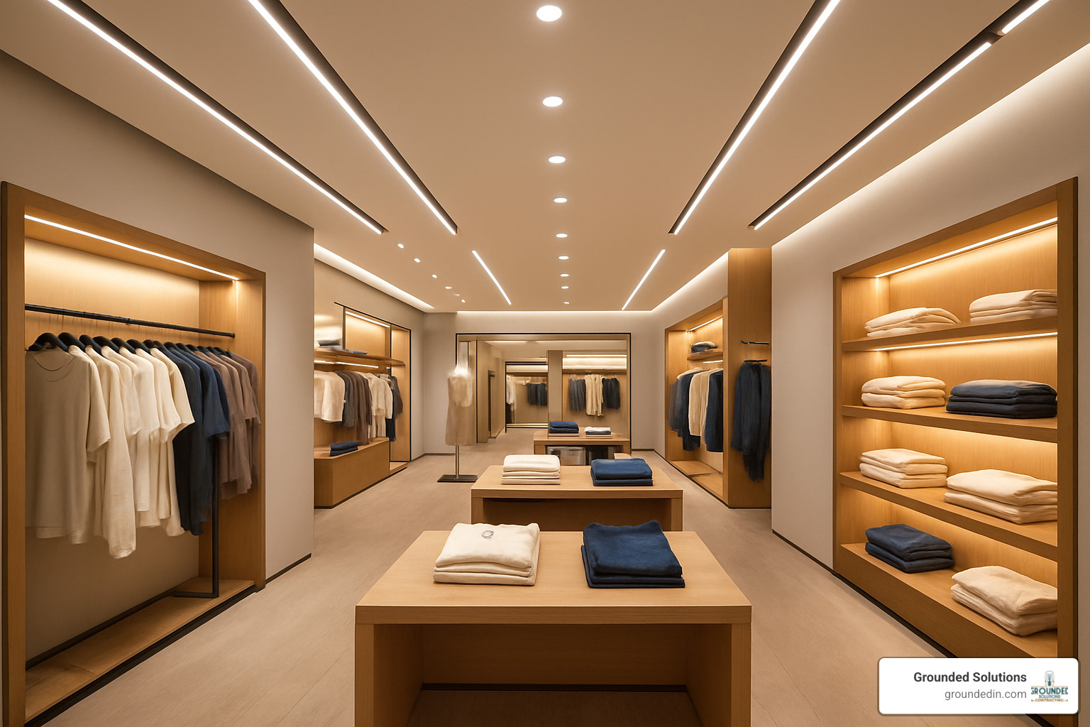 modern retail space with layered LED lighting - Commercial lighting installation
