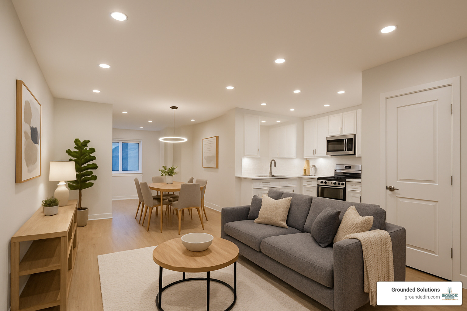 Completed LED lighting retrofit showing modern, energy-efficient fixtures in a well-lit residential interior - electricians noblesville