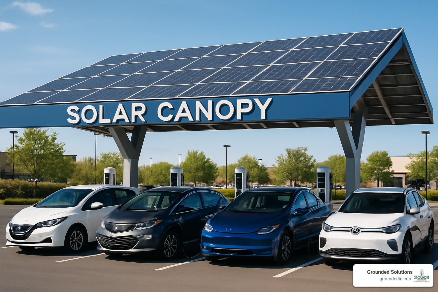 Solar canopy covering EV charging stations - EV charging station contractors