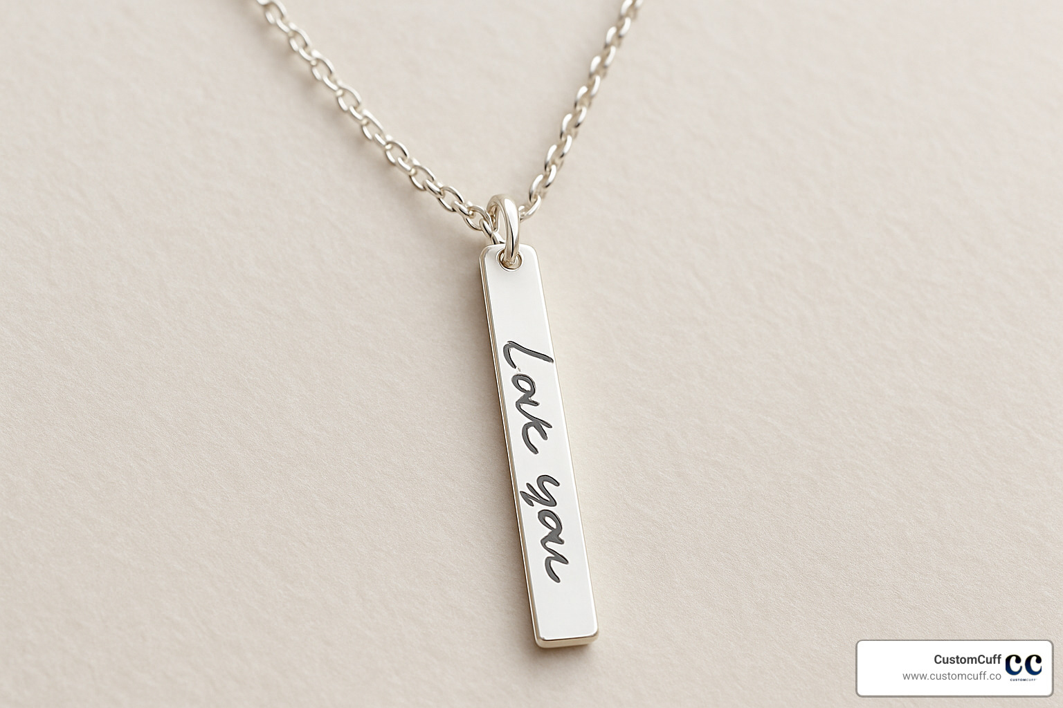 Bestselling narrow bar pendant necklace with handwritten message in sterling silver - custom handwriting jewelry sterling silver