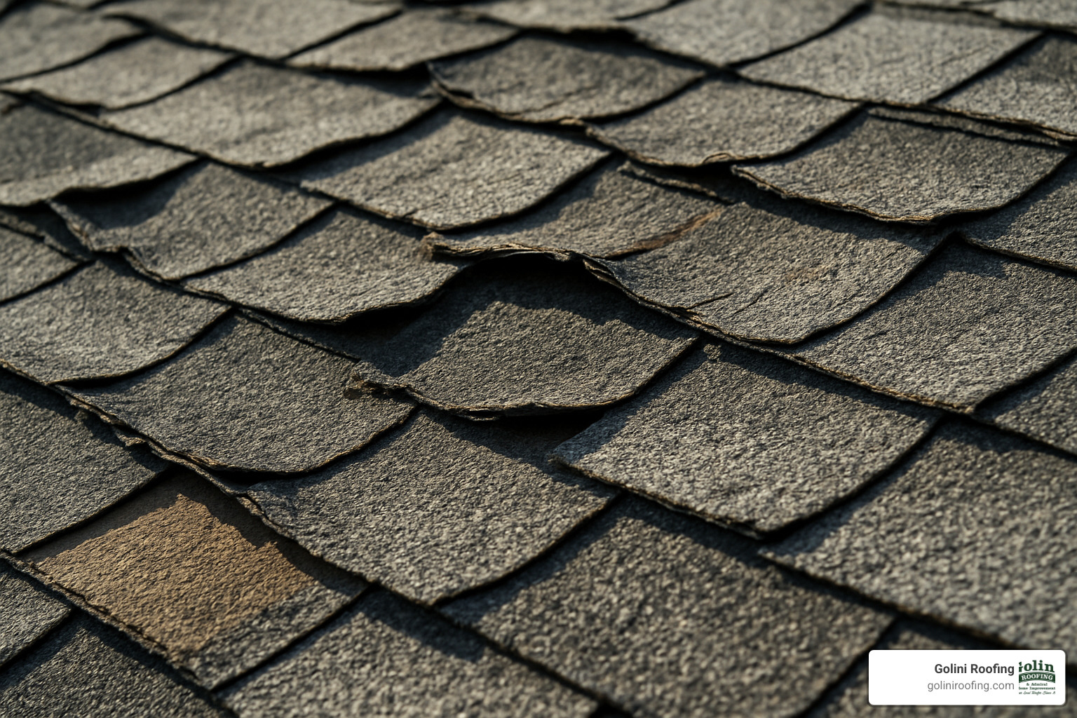 damaged curling shingles showing signs of weathering and age - Roof maintenance services near me
