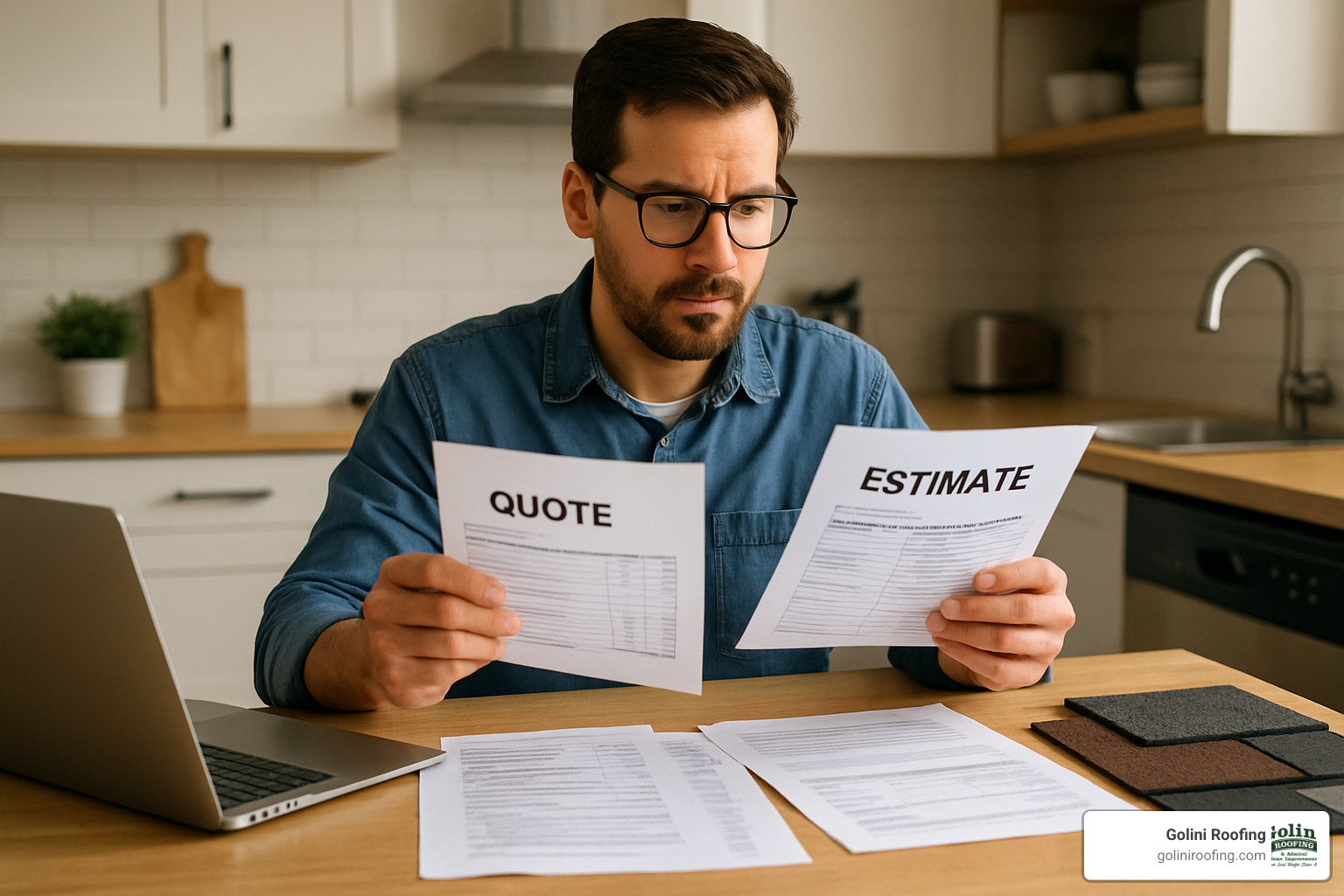 homeowner comparing multiple contractor quotes and estimates - Roof maintenance services near me