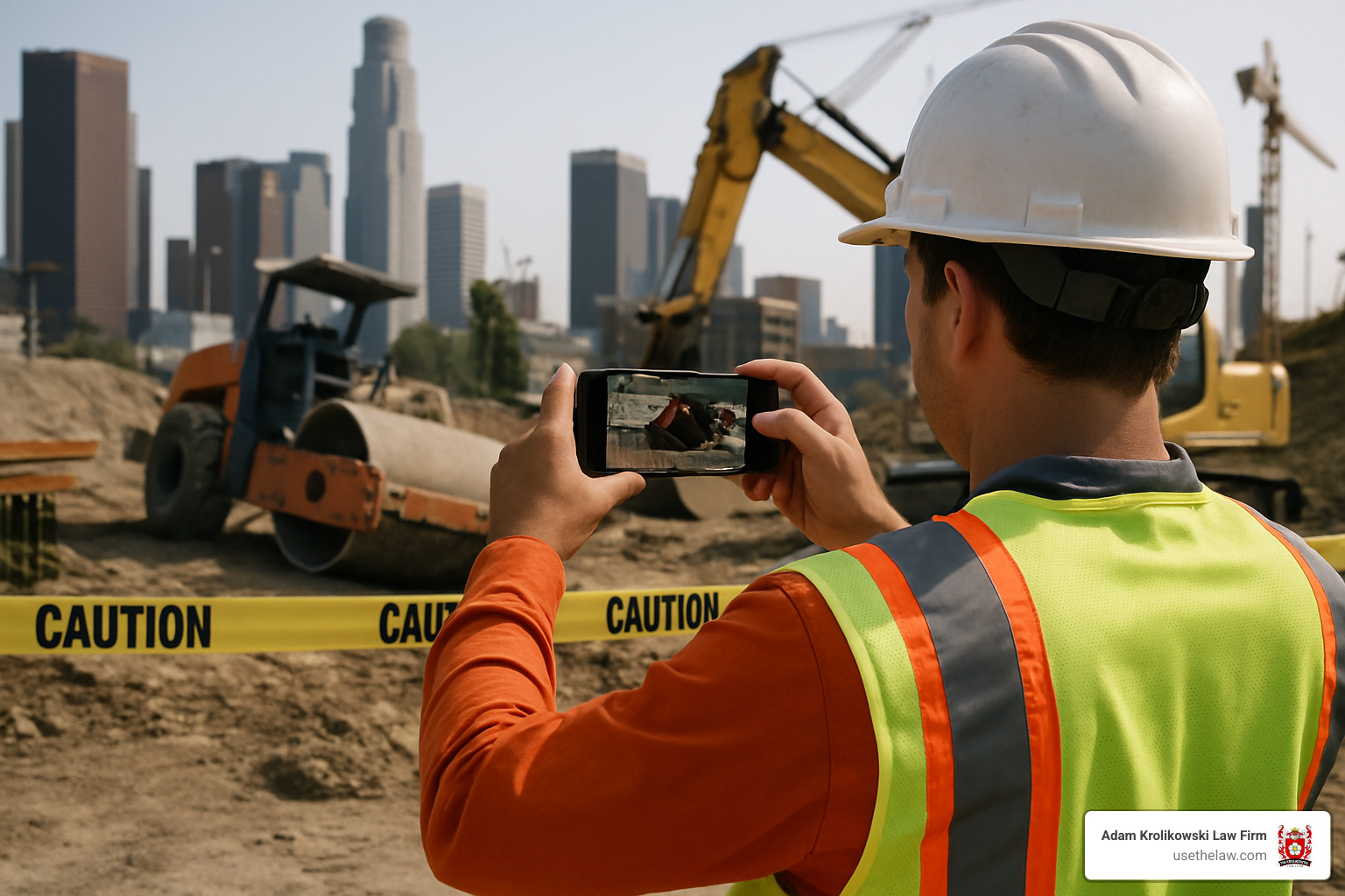 worker documenting accident scene - construction accident attorney los angeles