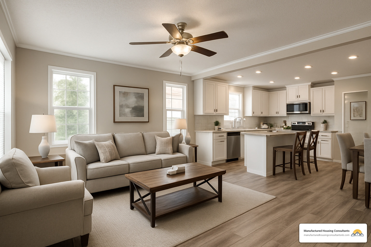 modern manufactured home interior with open concept design - manufactured home floor plans