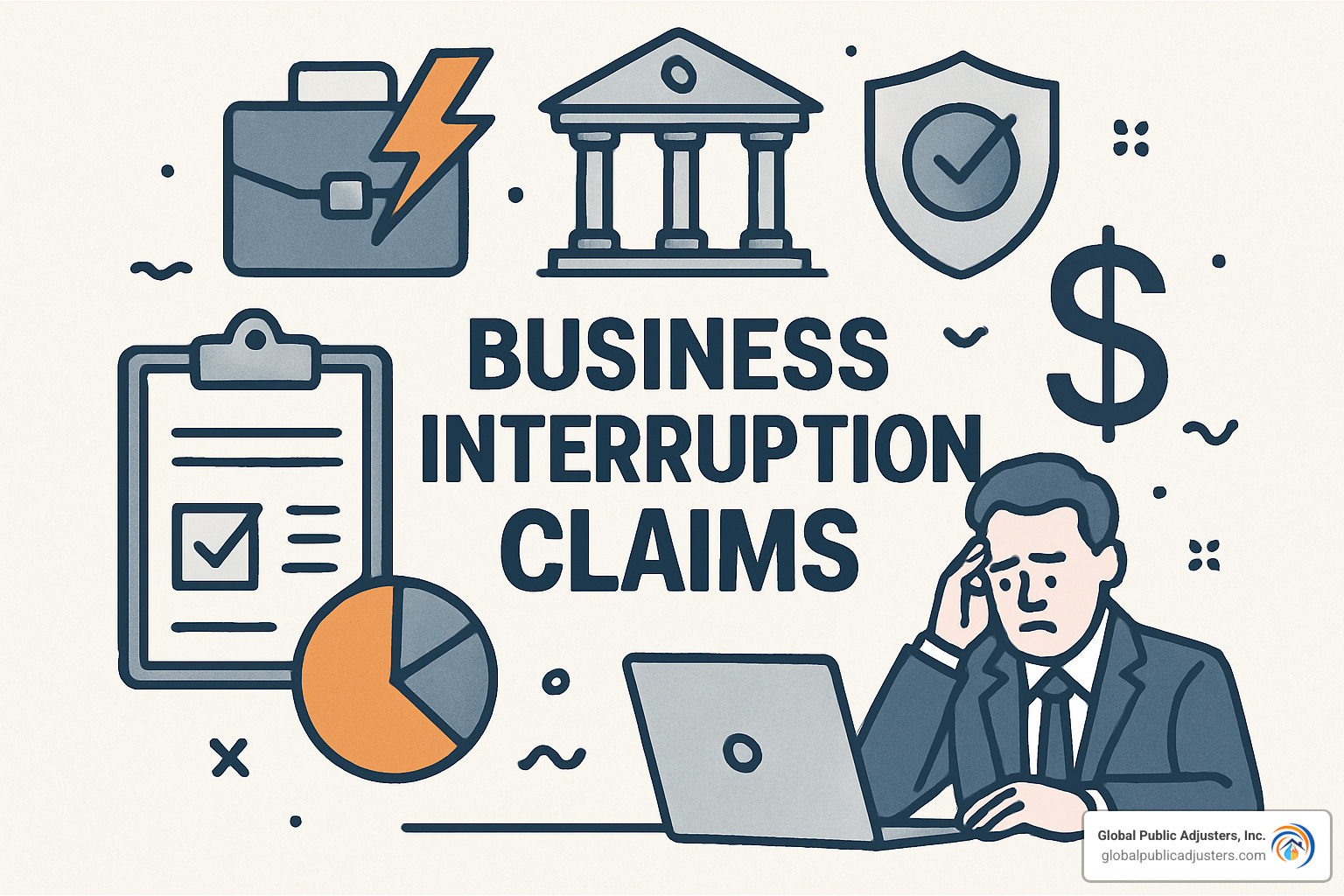 Warning sign overlaid on insurance policy documents highlighting common claim mistakes - business interruption claims