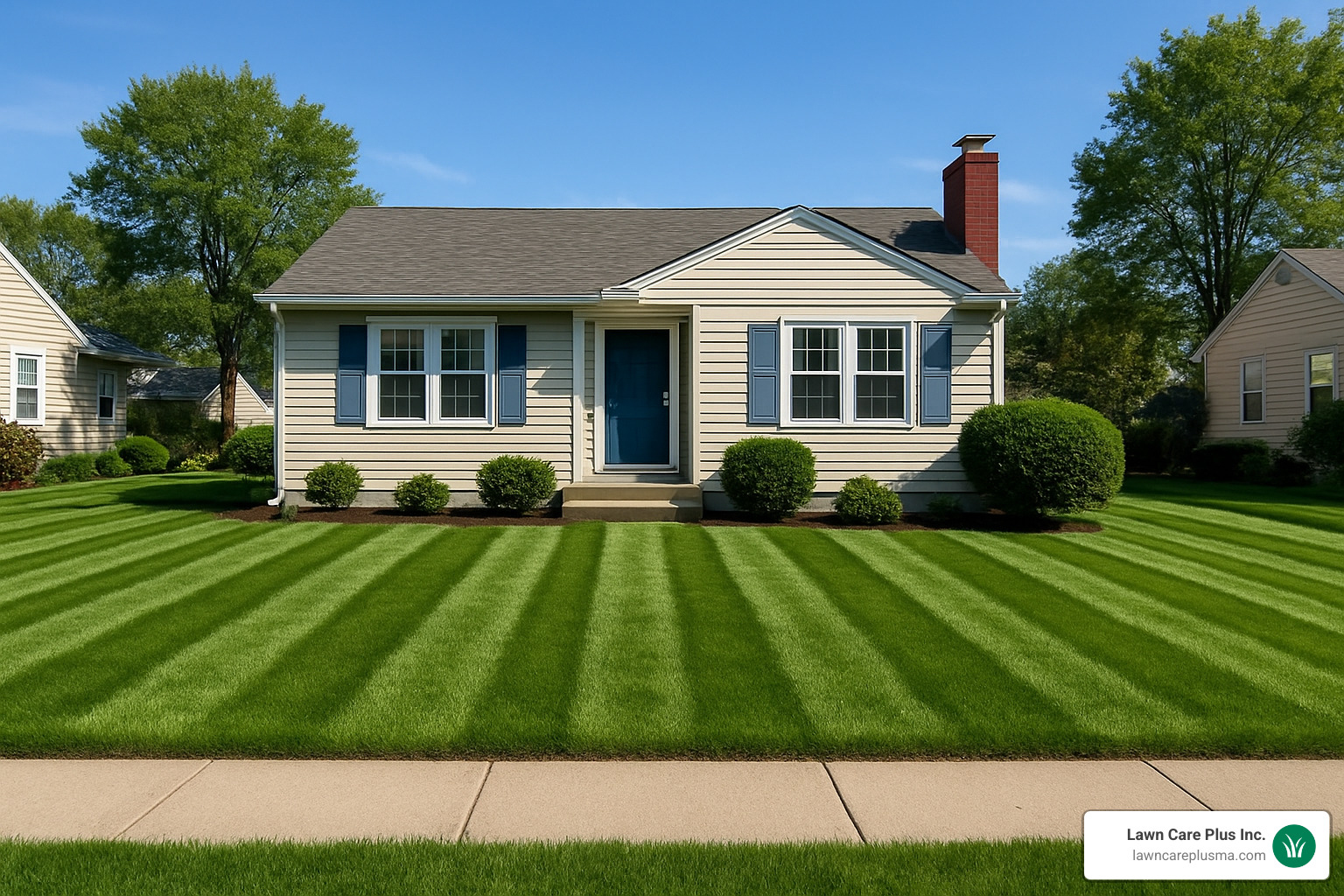 freshly-striped front yard - lawn care companies near me