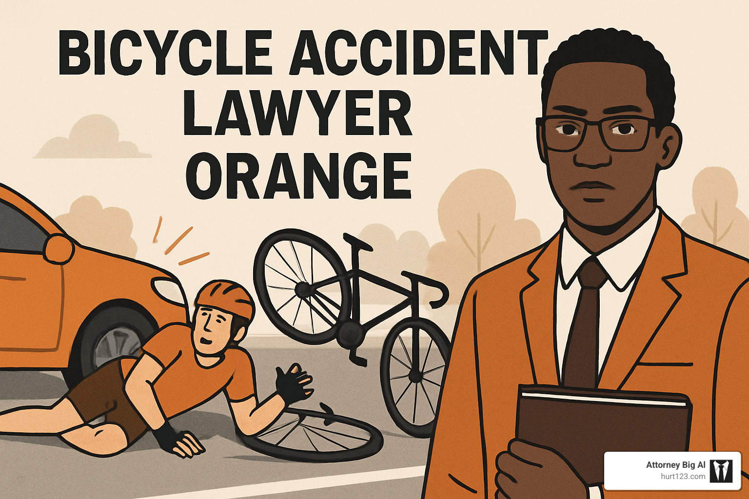 Injured cyclist being assisted by emergency responders at accident scene - bicycle accident lawyer orange