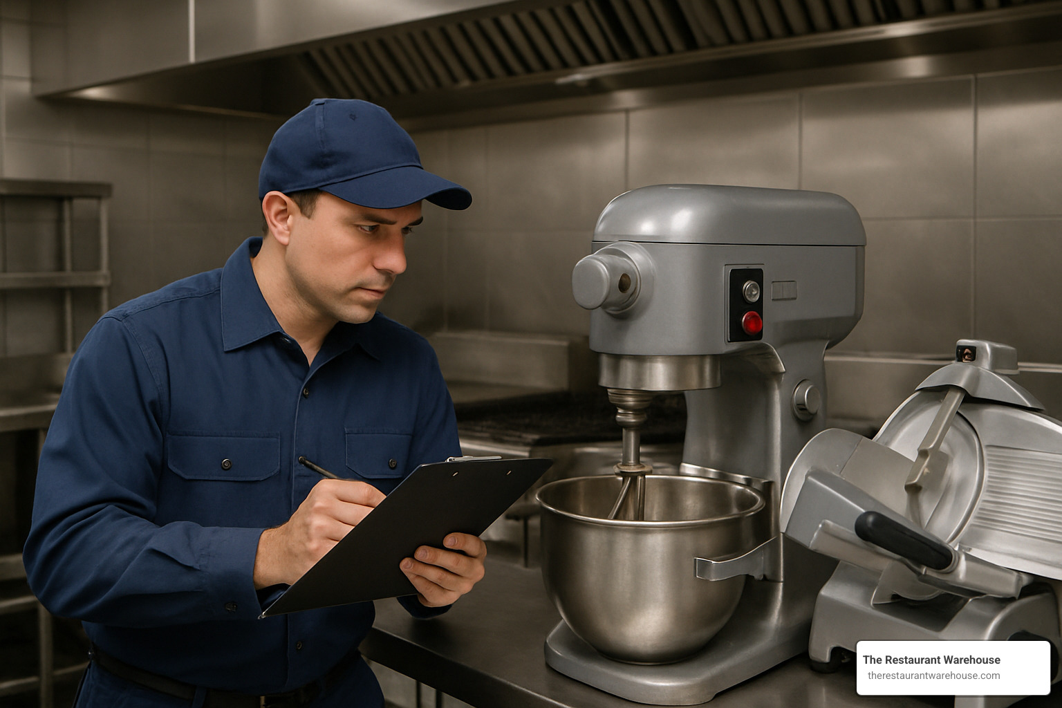 technician inspecting commercial kitchen equipment - used food prep equipment