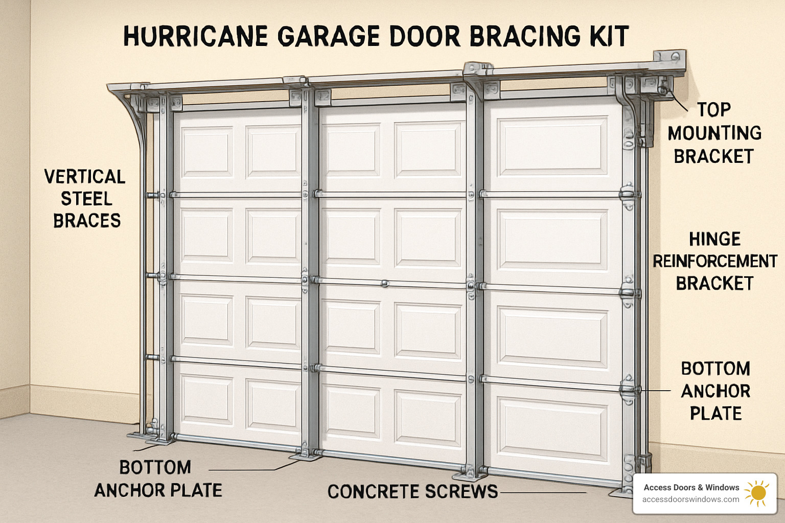 Garage door bracing kit components and installation diagram - how to reinforce a garage door for hurricanes