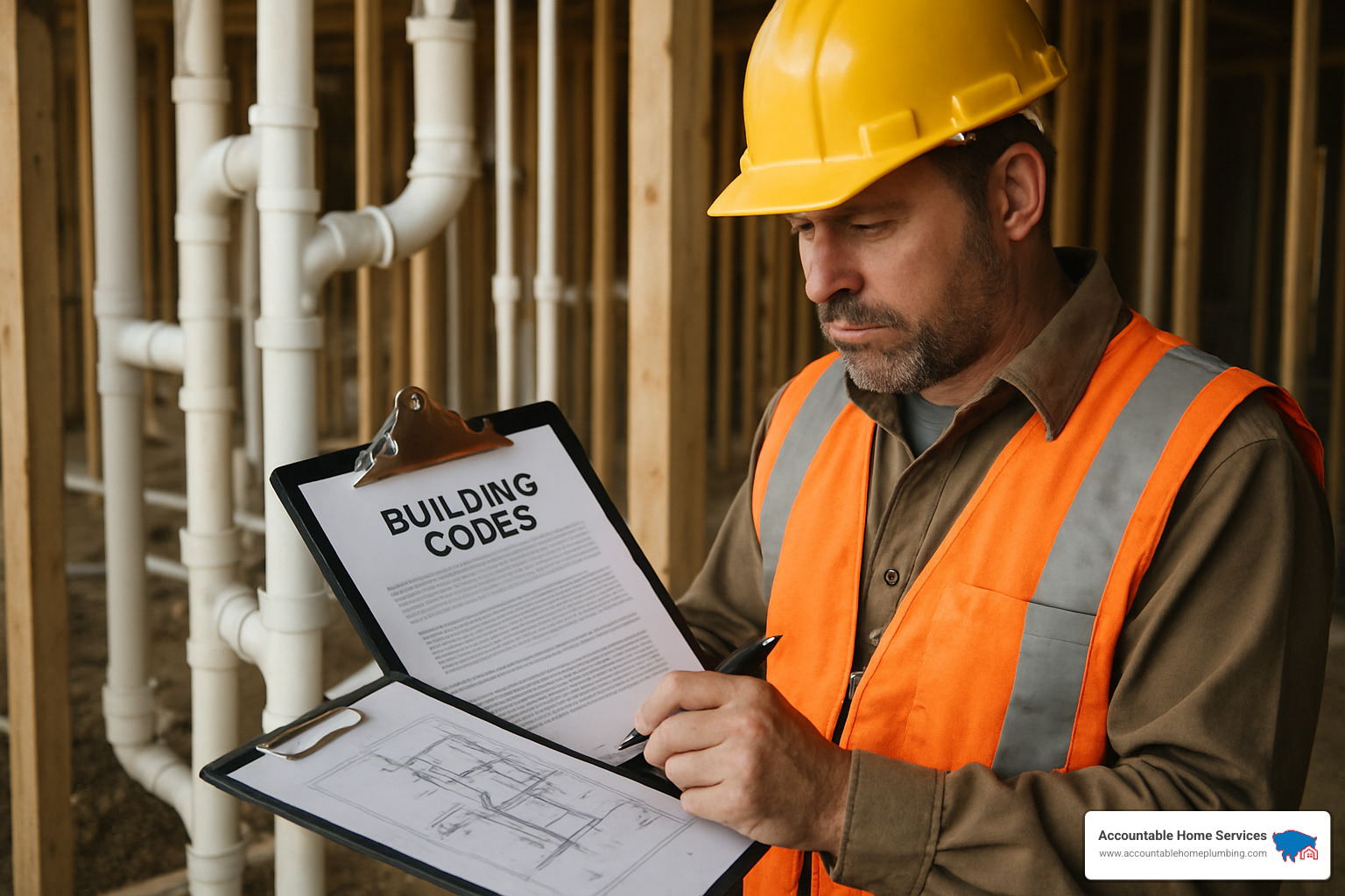 plumbing contractor reviewing building codes - plumbing contractors