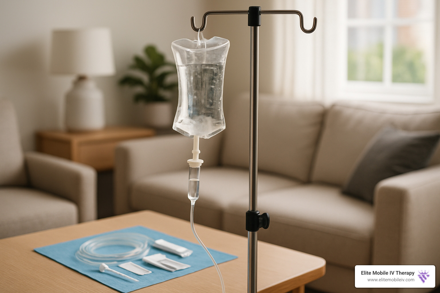 IV fluid bag with medical equipment setup - at home iv fluids