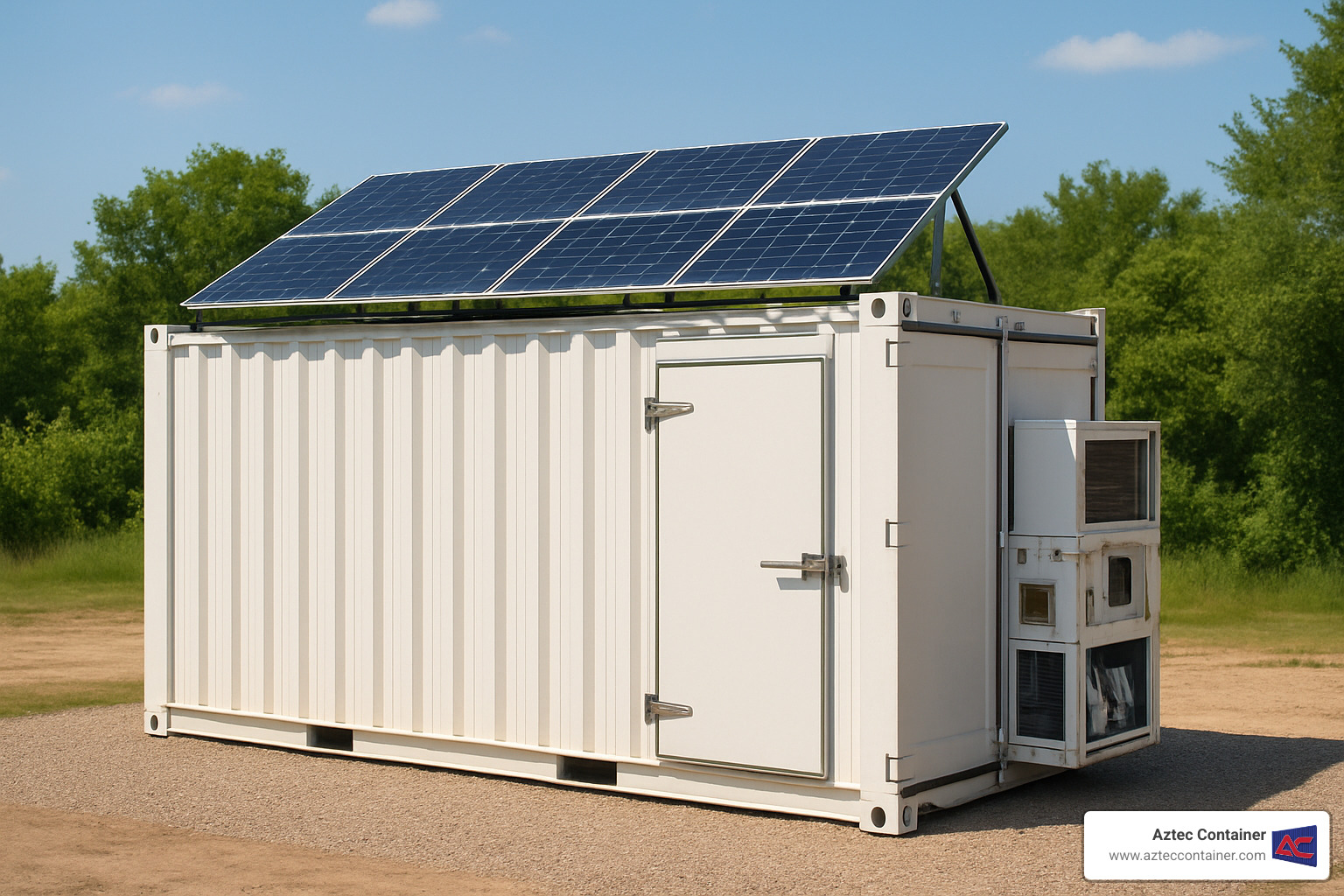 Solar panels installed on freezer container roof for energy assistance - 20 ft freezer containers for sale