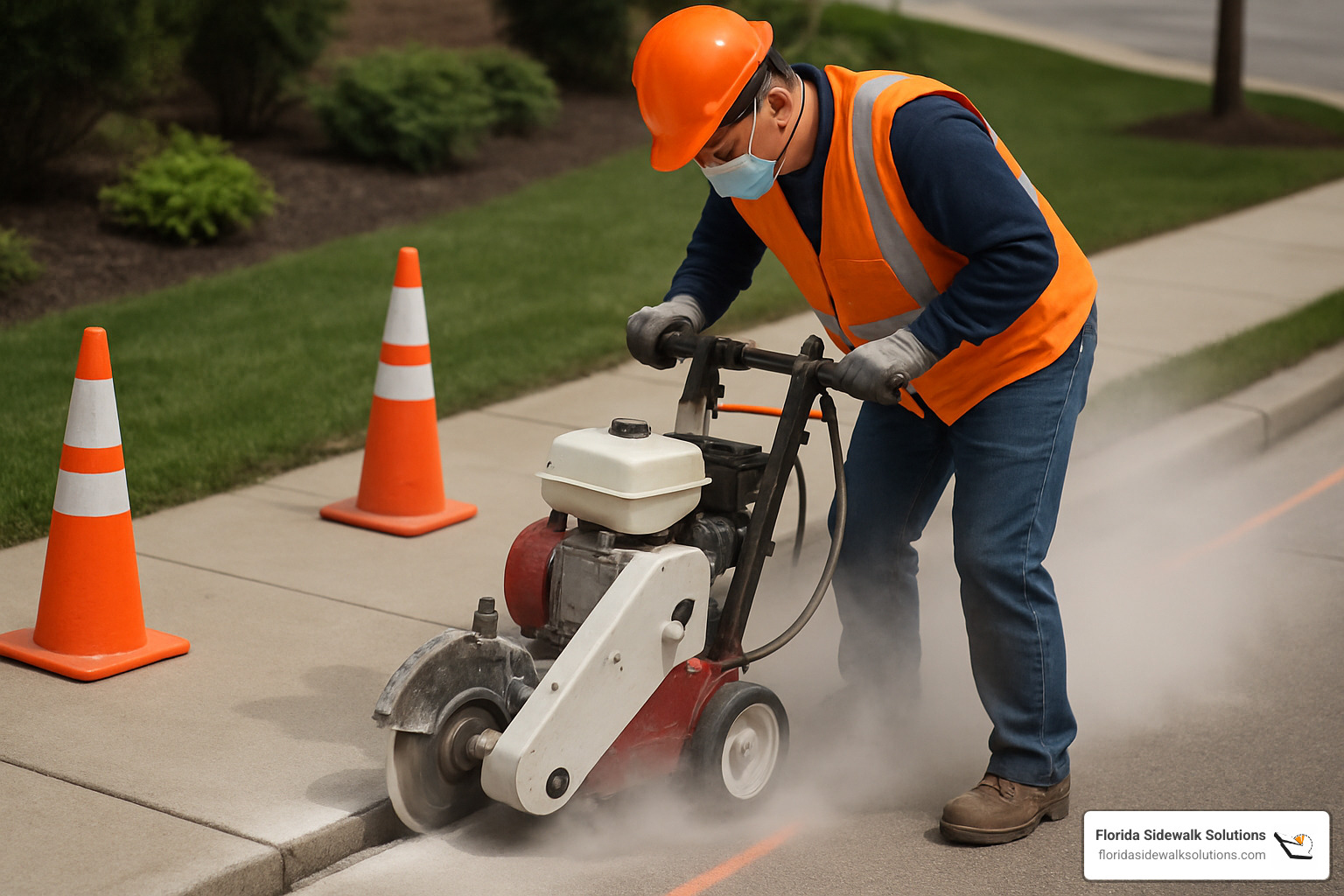 precision cutting equipment removing trip hazard - Concrete walkway repair services