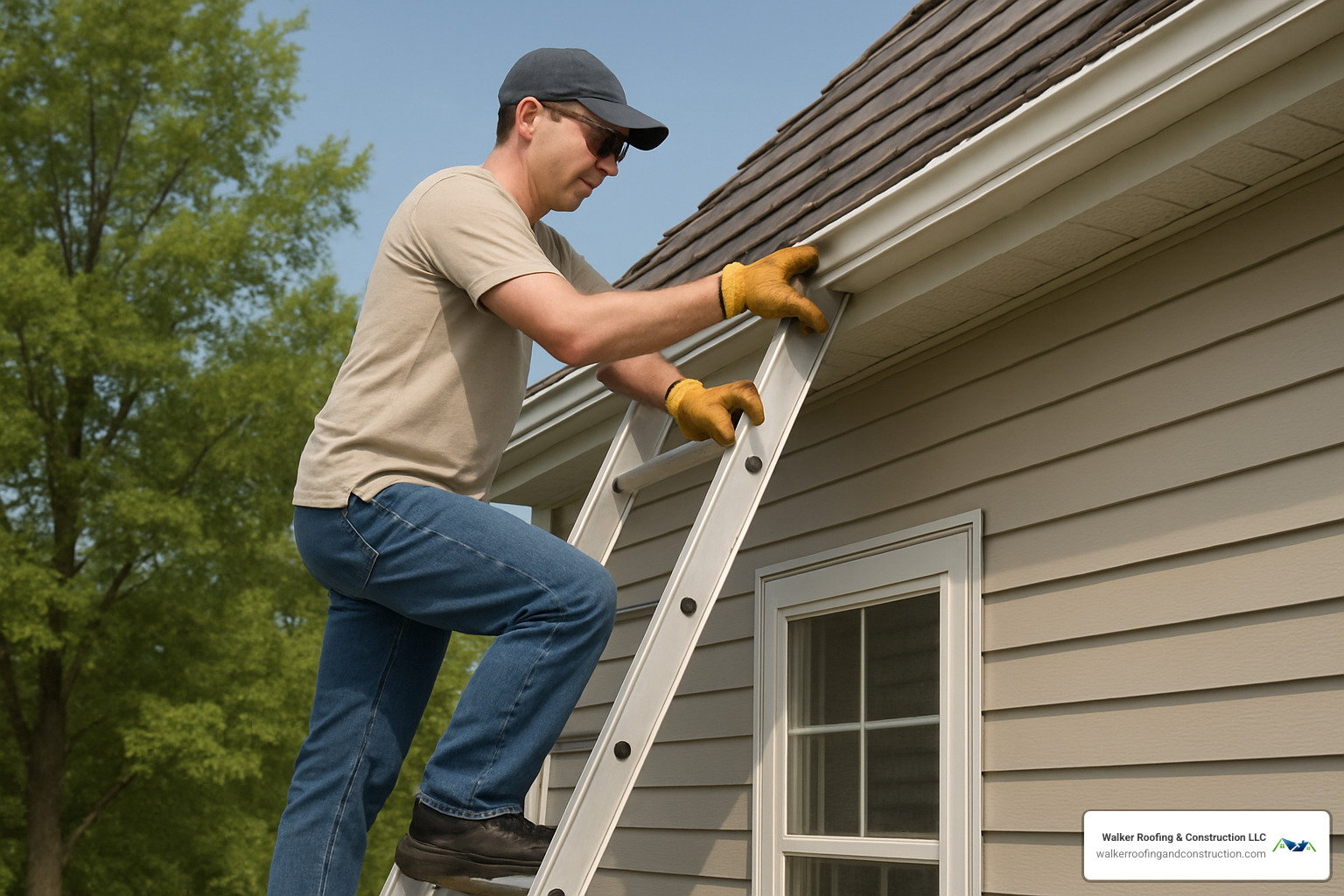 ladder safety demonstration for gutter maintenance - gutter replacement columbus ohio ladder safety demonstration for gutter maintenance - gutter replacement columbus ohio
