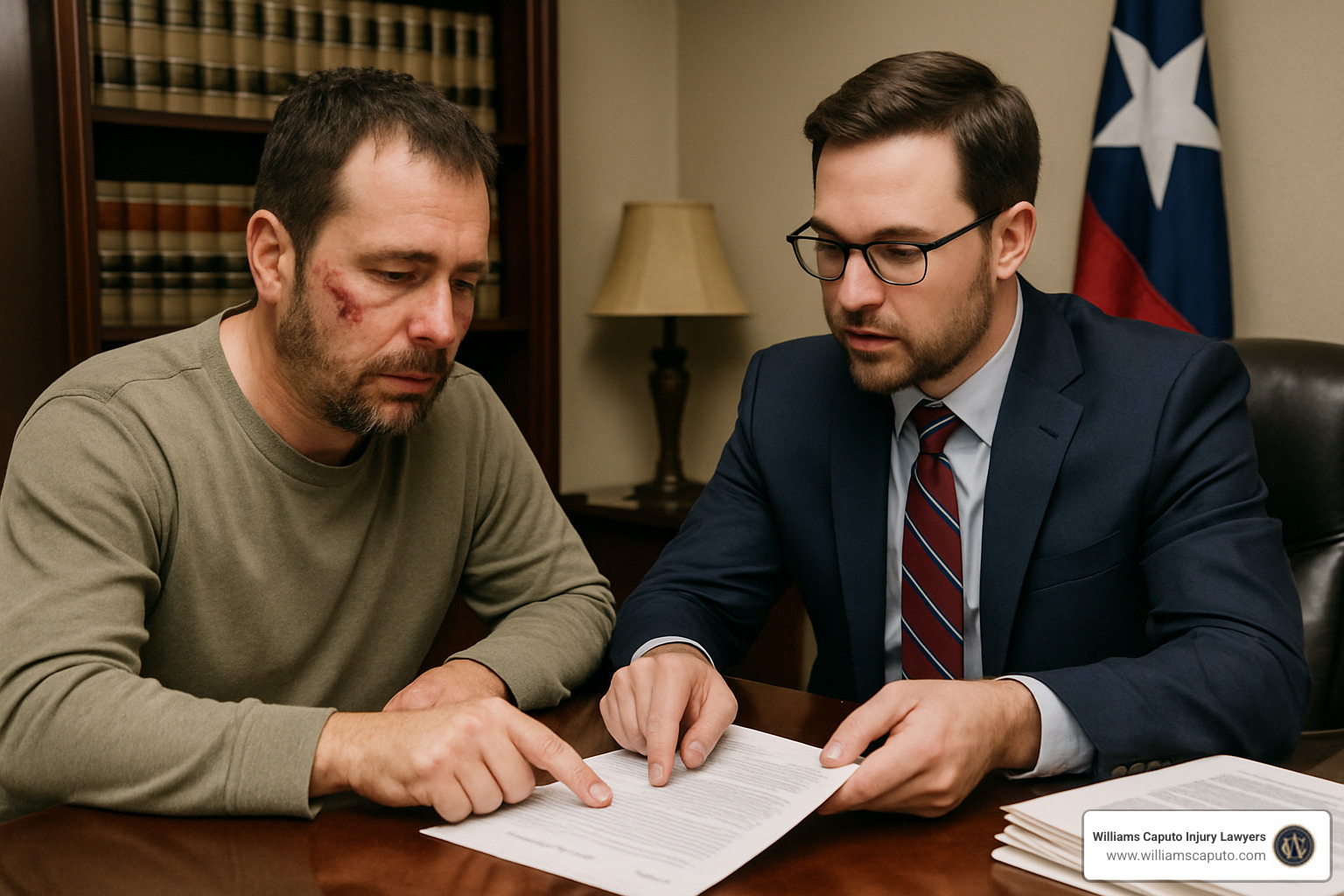 Consultation between dog bite victim and attorney reviewing case documents - Dog bite lawyer Texas