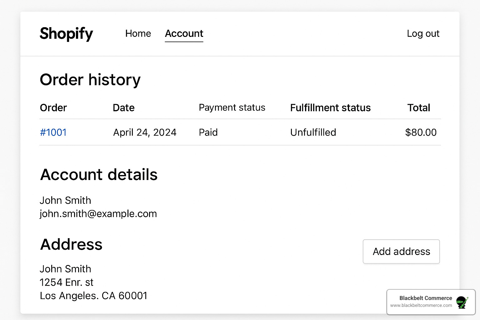 Default Shopify account page template showing order history, customer details, and address management sections - shopify account page template Default Shopify account page template showing order history, customer details, and address management sections - shopify account page template