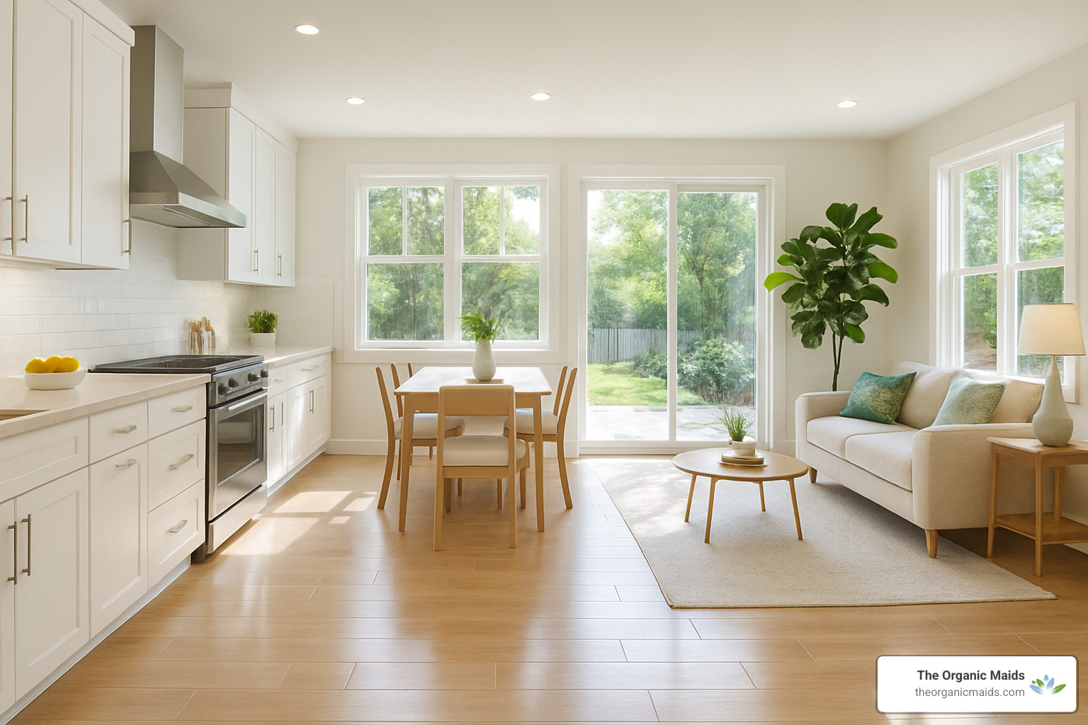 Modern Charlotte home interior showing sparkling clean surfaces with natural lighting - chemical free cleaning company