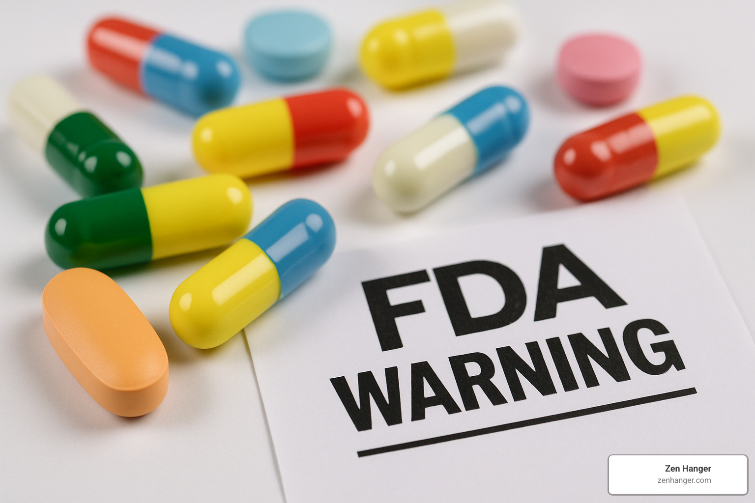 colorful capsules with FDA warning notice - do penis growth pills really work