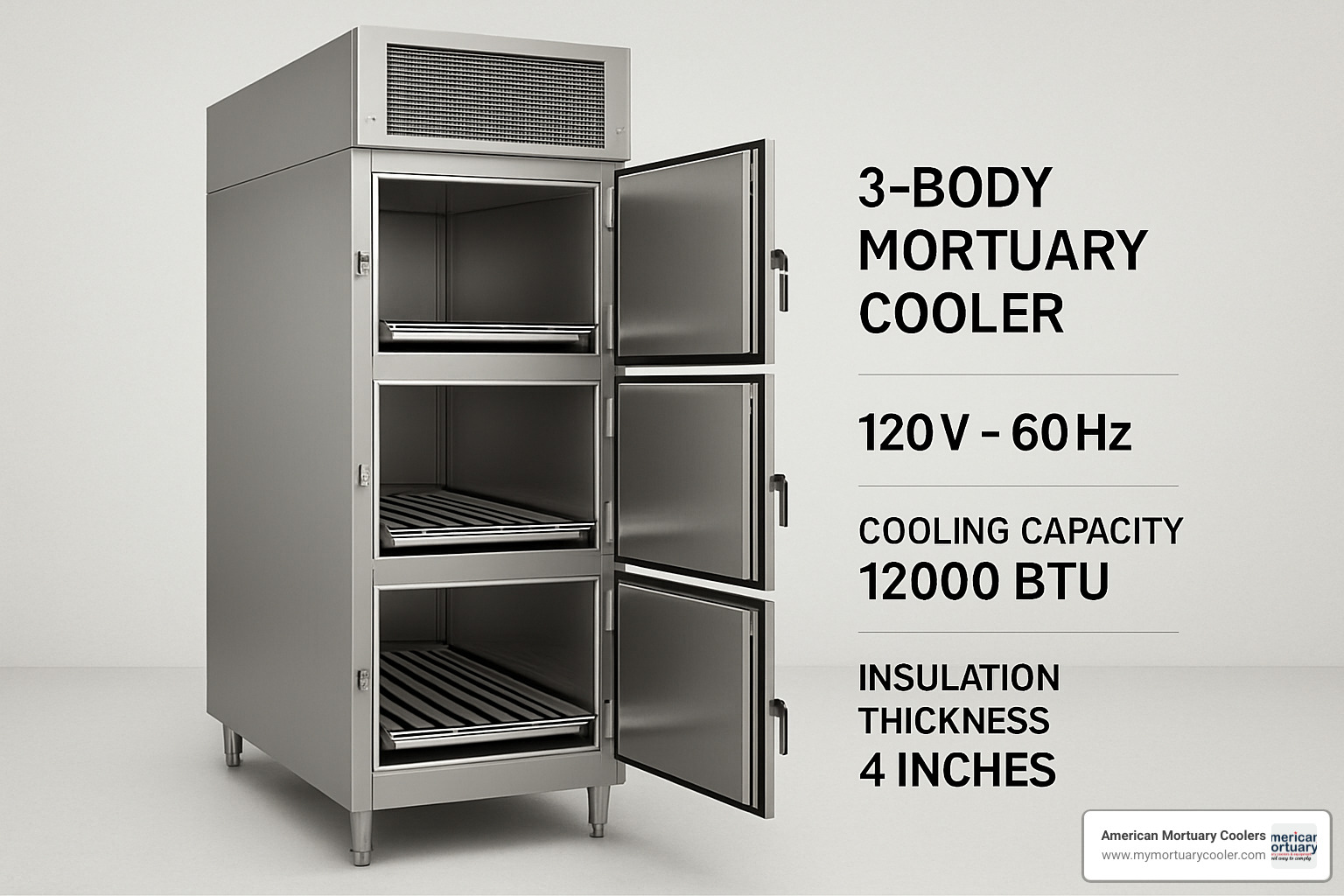 American Mortuary Coolers 3 Body unit with specifications - American Mortuary Coolers 3 Body 