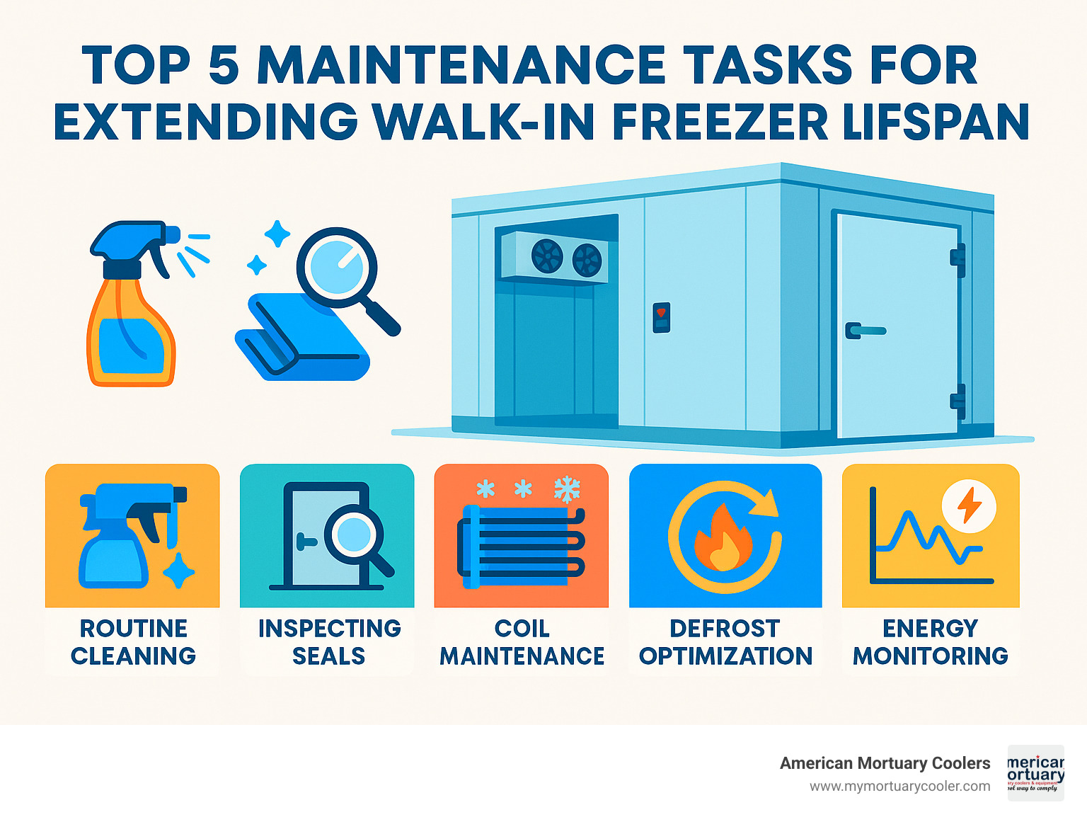 infographic: top 5 maintenance tasks for extending walk-in freezer lifespan - commercial walk in freezer infographic 
