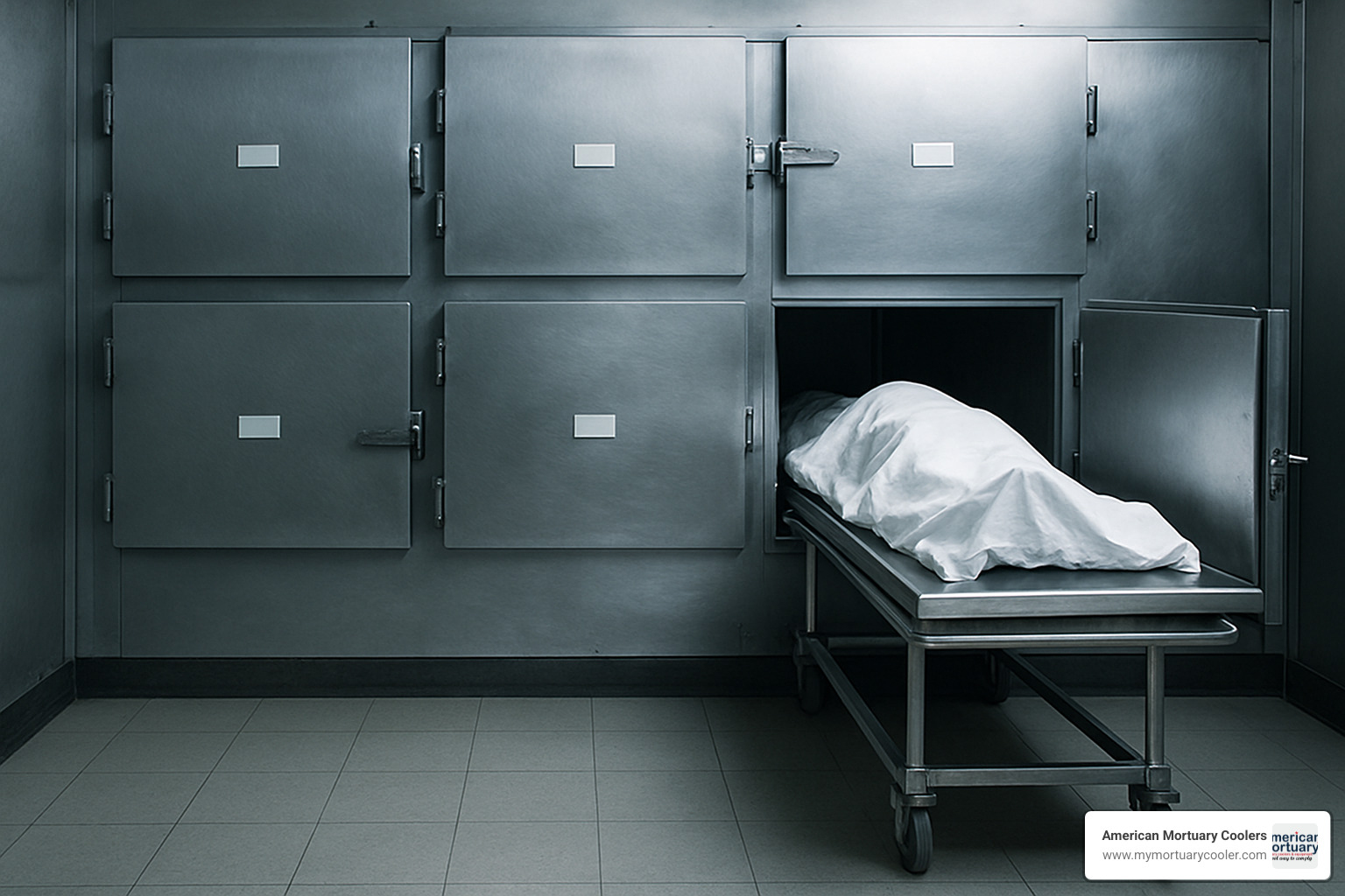 Technician installing a plug-and-play mortuary cooler unit in a funeral home prep room - Mortuary Cooler
