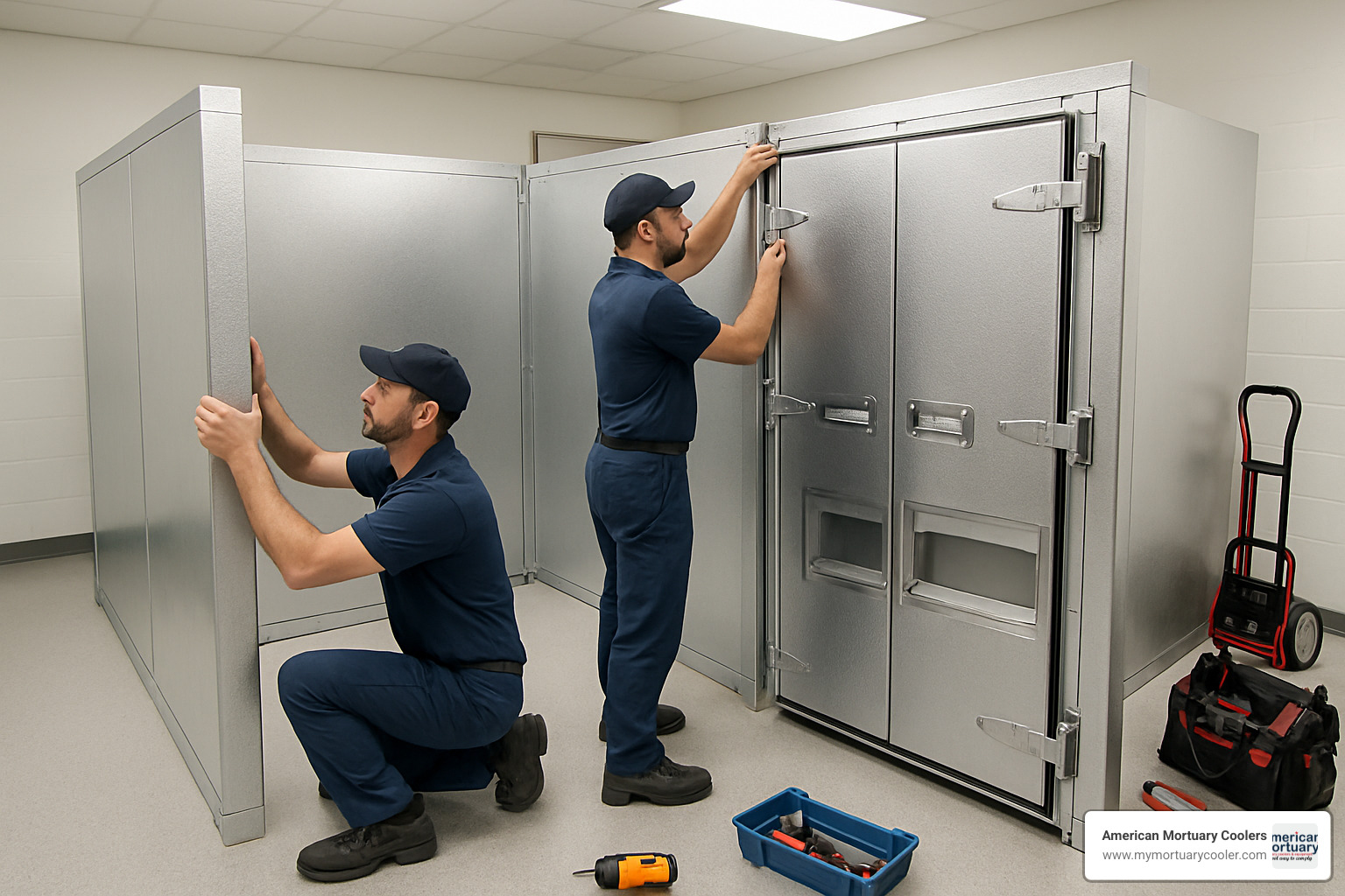 American Mortuary Coolers installation showcasing plug-and-play design