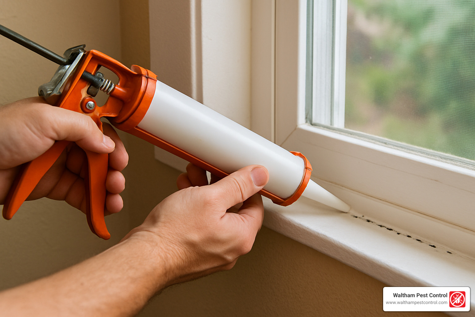 caulking window frame to seal ant entry points - best ant control in house