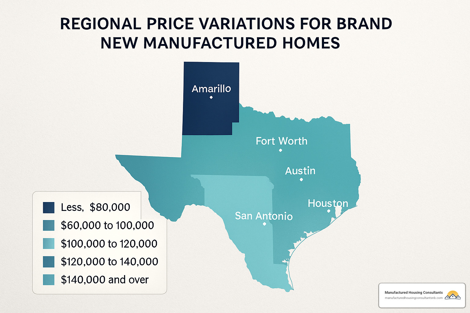 Texas manufactured home cost map showing regional pricing variations - cost of brand new manufactured home