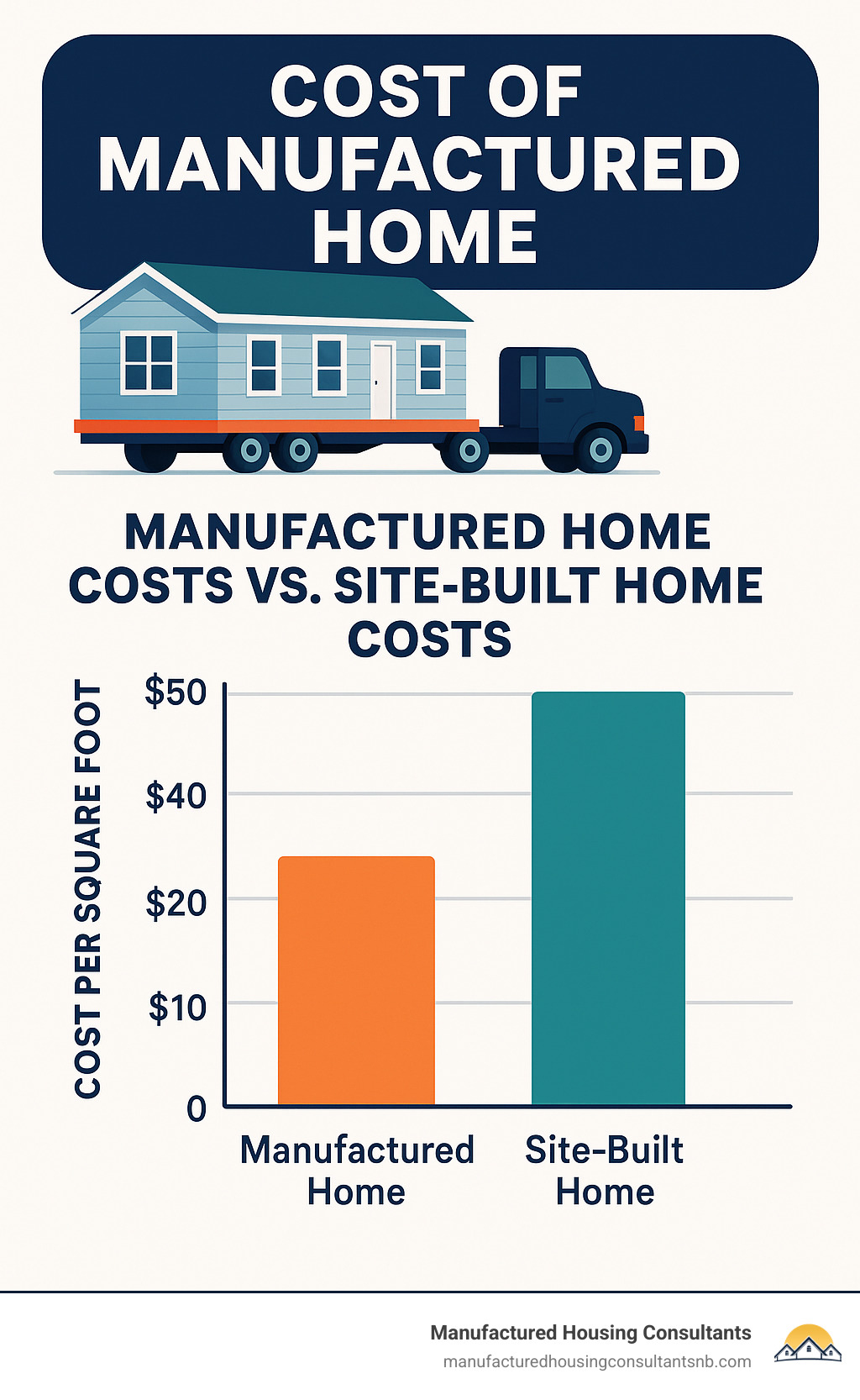 Bar chart comparing manufactured home costs vs site-built home costs - cost of brand new manufactured home infographic 