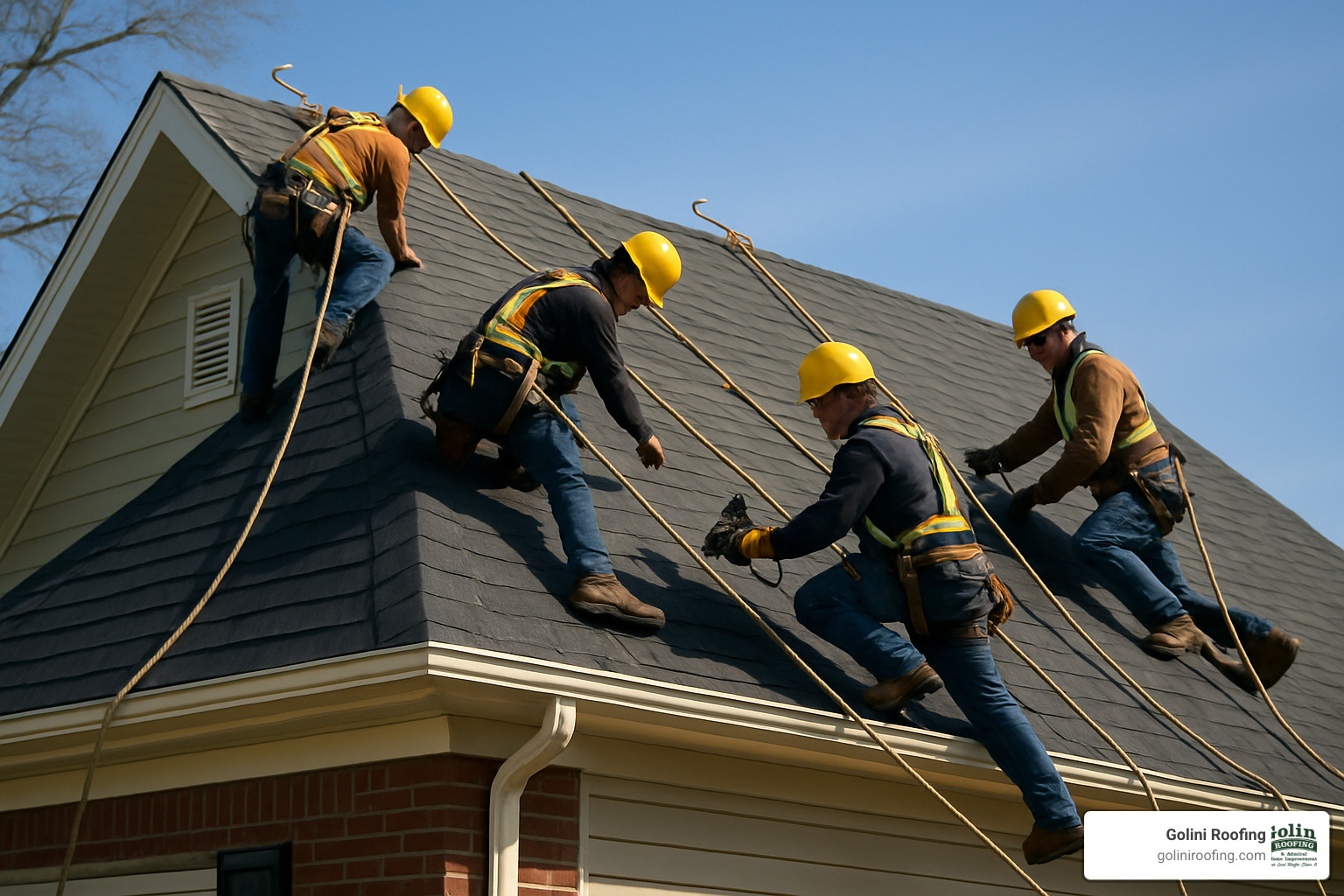 steep roof installation with safety equipment - average cost to replace 2000 sq ft roof