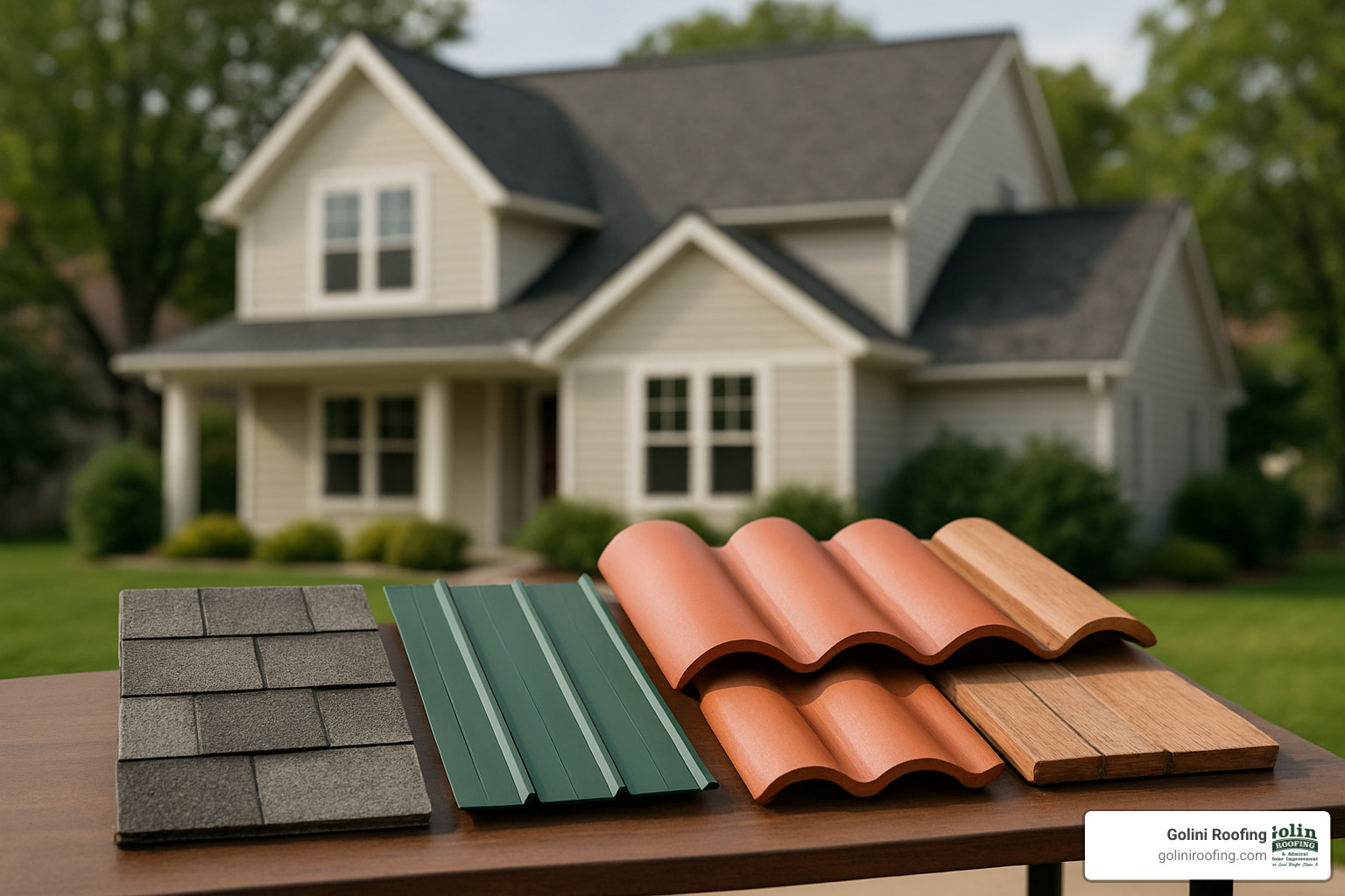 various roofing material samples displayed - average cost to replace 2000 sq ft roof