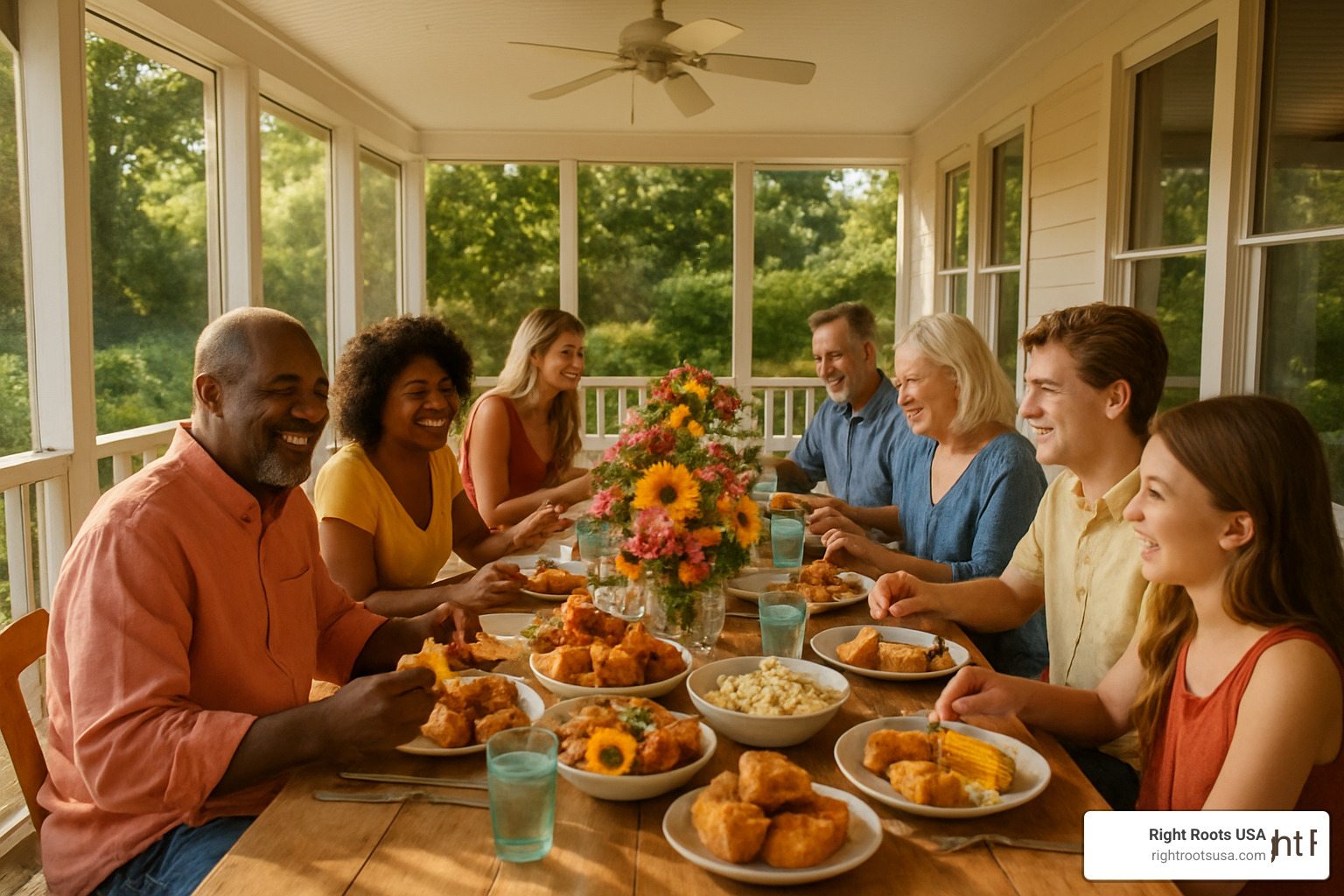 summer dinner party on screened porch - southern home accents