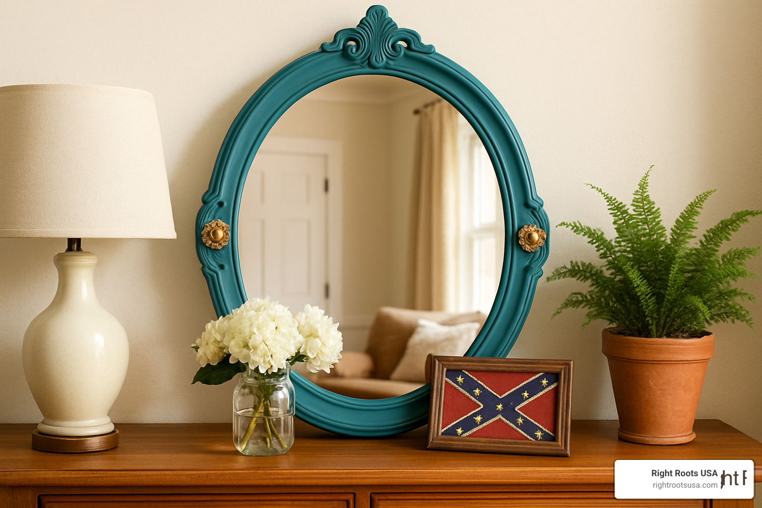 thrift store mirror transformed with paint and new hardware - southern home accents