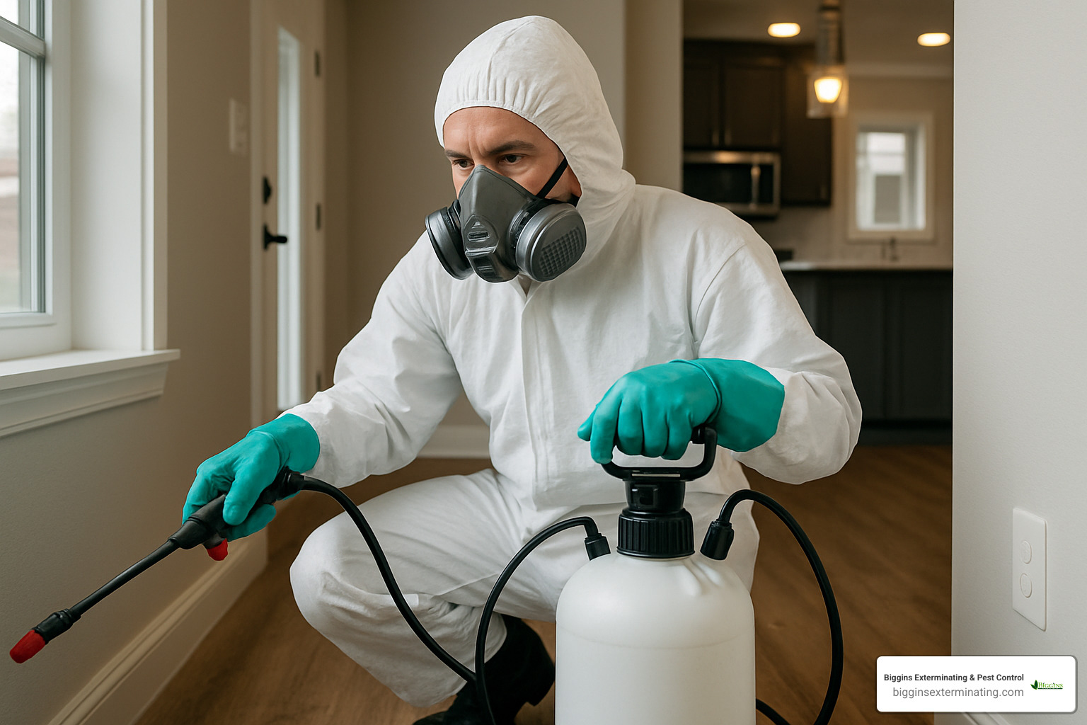 Professional pest control technician in protective equipment - Emergency pest control services