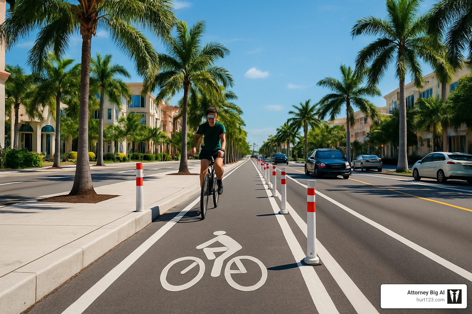 Protected bike lane design with barriers - Hollywood bicycle accident attorney