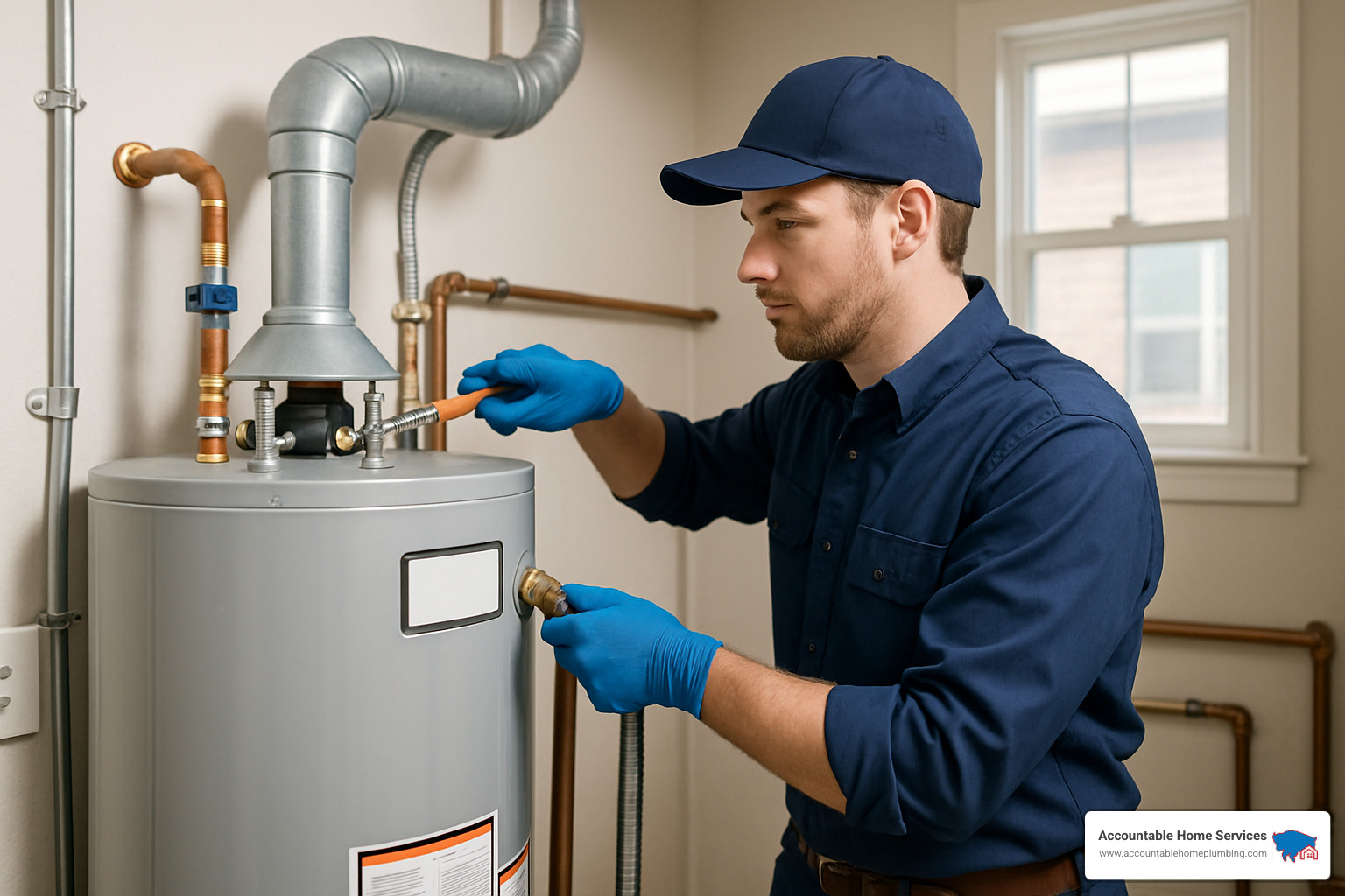 Plumber fixing water heater in Denver home - Licensed plumbers Denver
